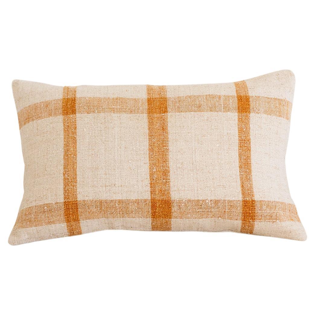 Matilde Mustard Checkered Lumbar Throw Pillow made from Vintage Linen For Sale