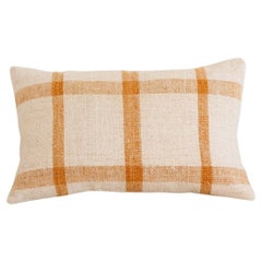 Matilde Mustard Checkered Lumbar Throw Pillow made from Vintage Linen