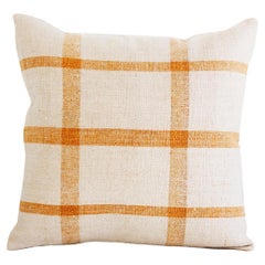 Matilde Mustard Checkered Square Throw Pillow made from Vintage Linen