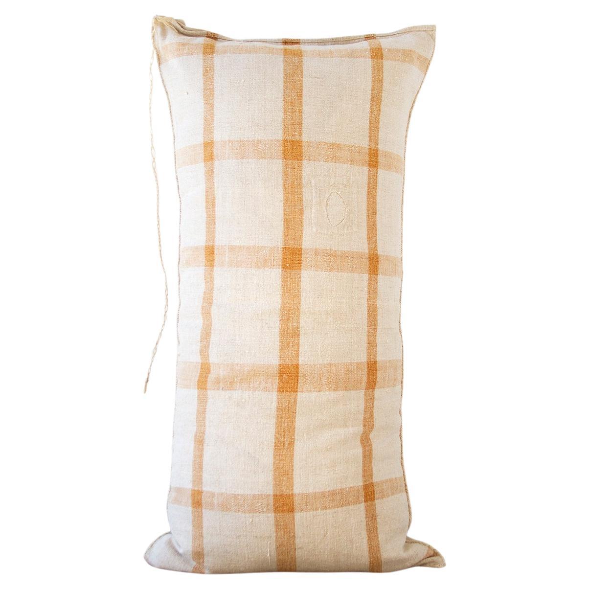 Matilde Mustard Oversized Lumbar Throw Pillow made from Vintage Linen For Sale