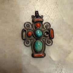 Matilde Poulat Matl Mexican Silver and Turquoise Cross Pendant