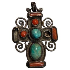 Matilde Poulat Matl Mexican Silver and Turquoise Cross Pendant