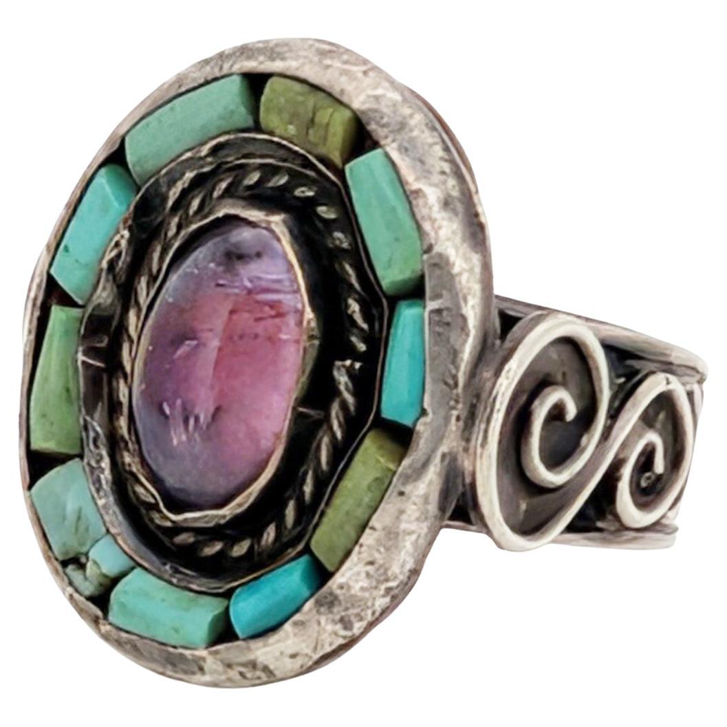 Matilde Poulat ("Matl") Ring aus Sterlingsilber mit Türkis und Amethyst, um 1940 im Angebot