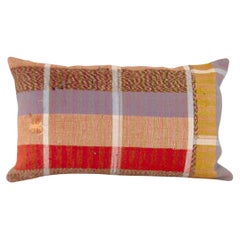Matilde Almohada lumbar a cuadros rojos, amarillos y azules de lino vintage