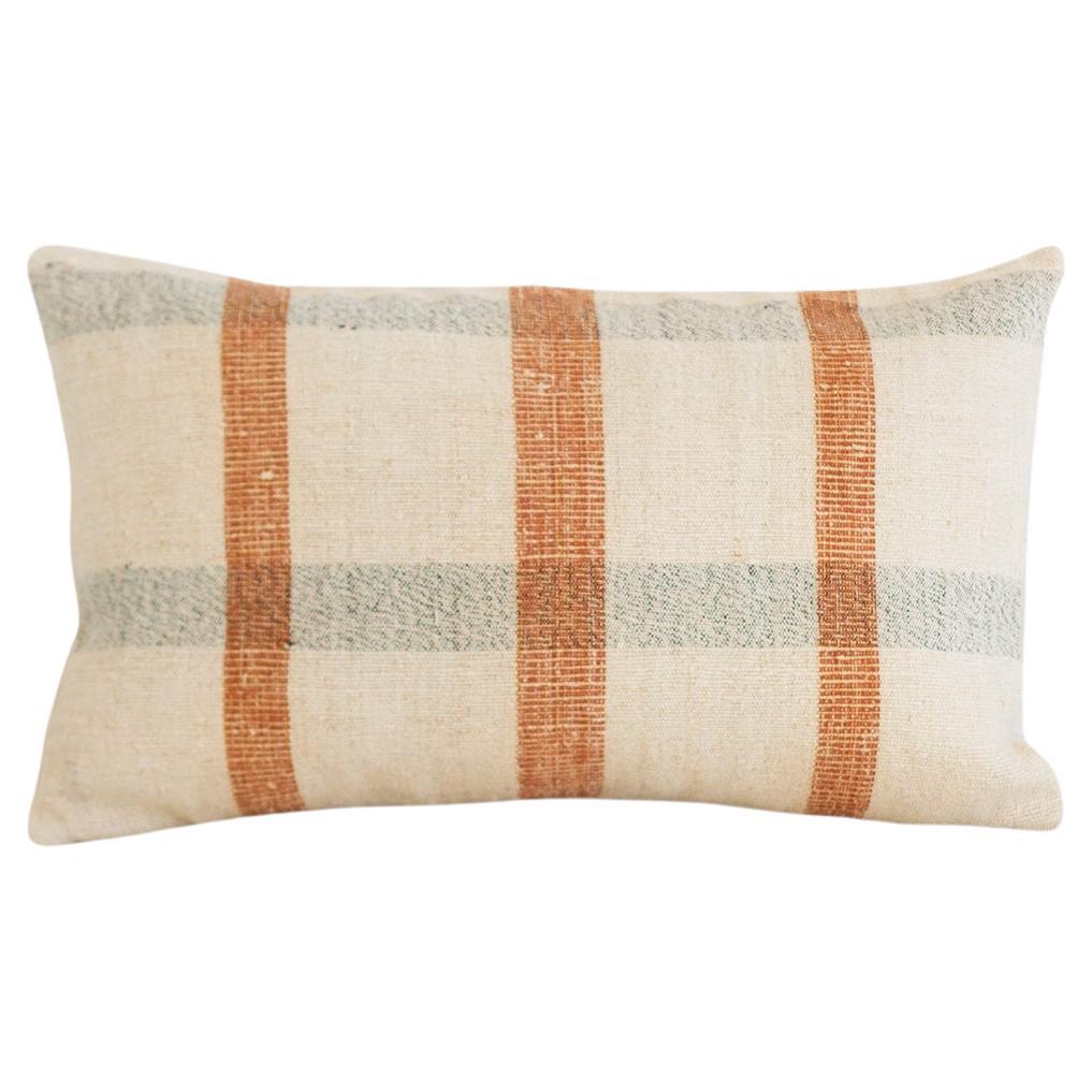 Matilde Siena and Navy Checkered Lumbar Throw Pillow made from Vintage Linen