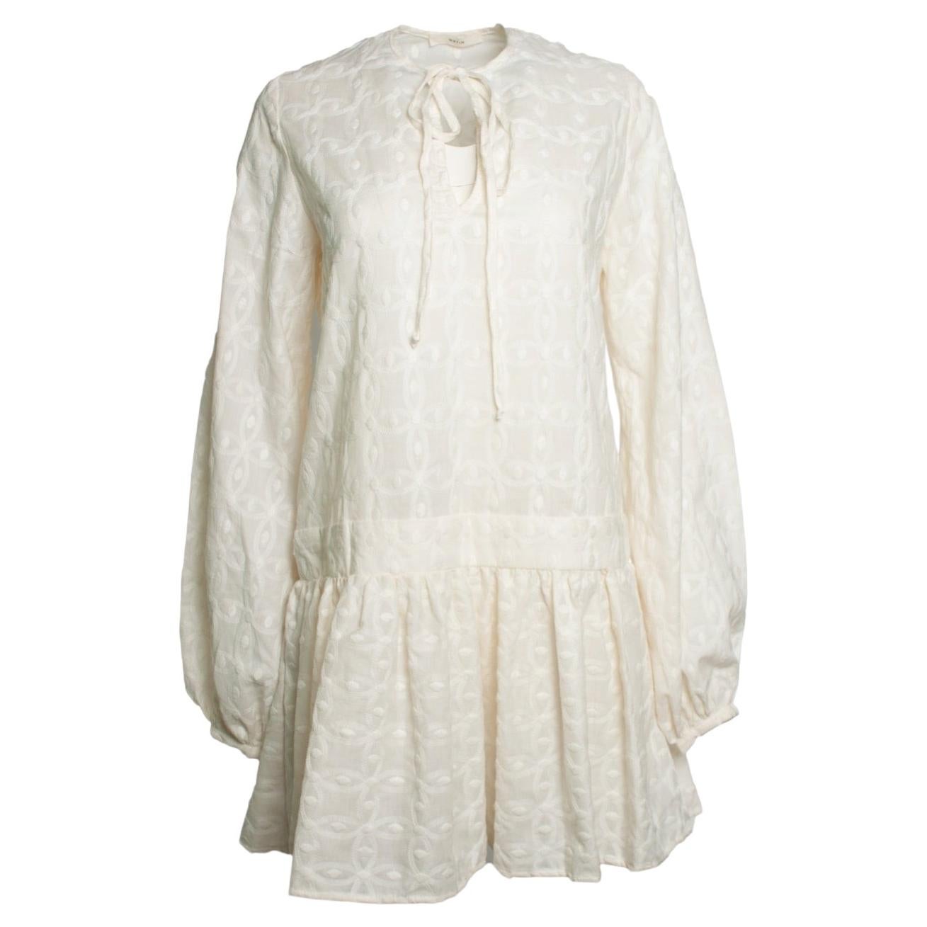 Matin, ecru embroidered dress with ruffles