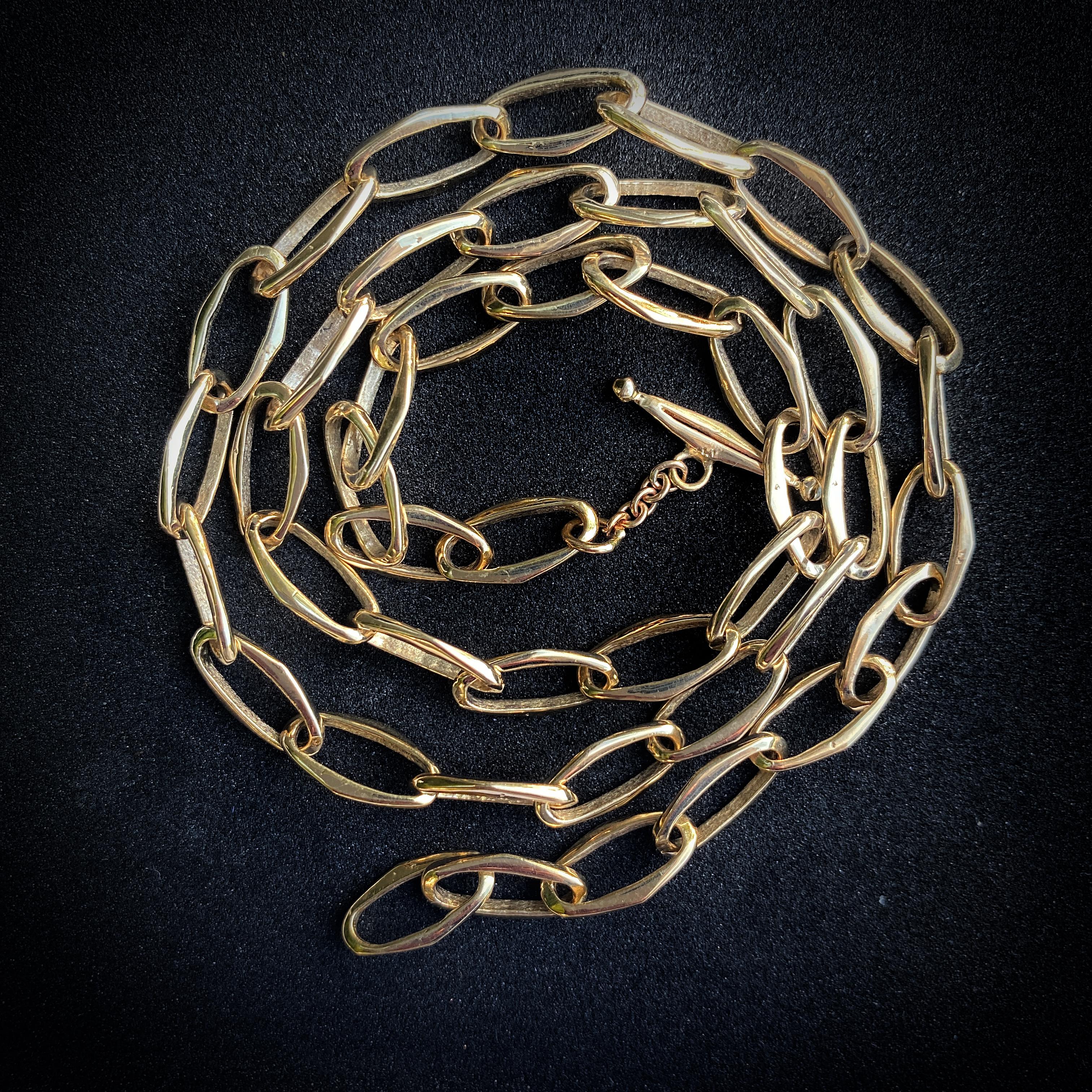 Contemporary Matinee Length Cable Chain with Sculpted Oval Links & Mini-Toggle in Yellow Gold