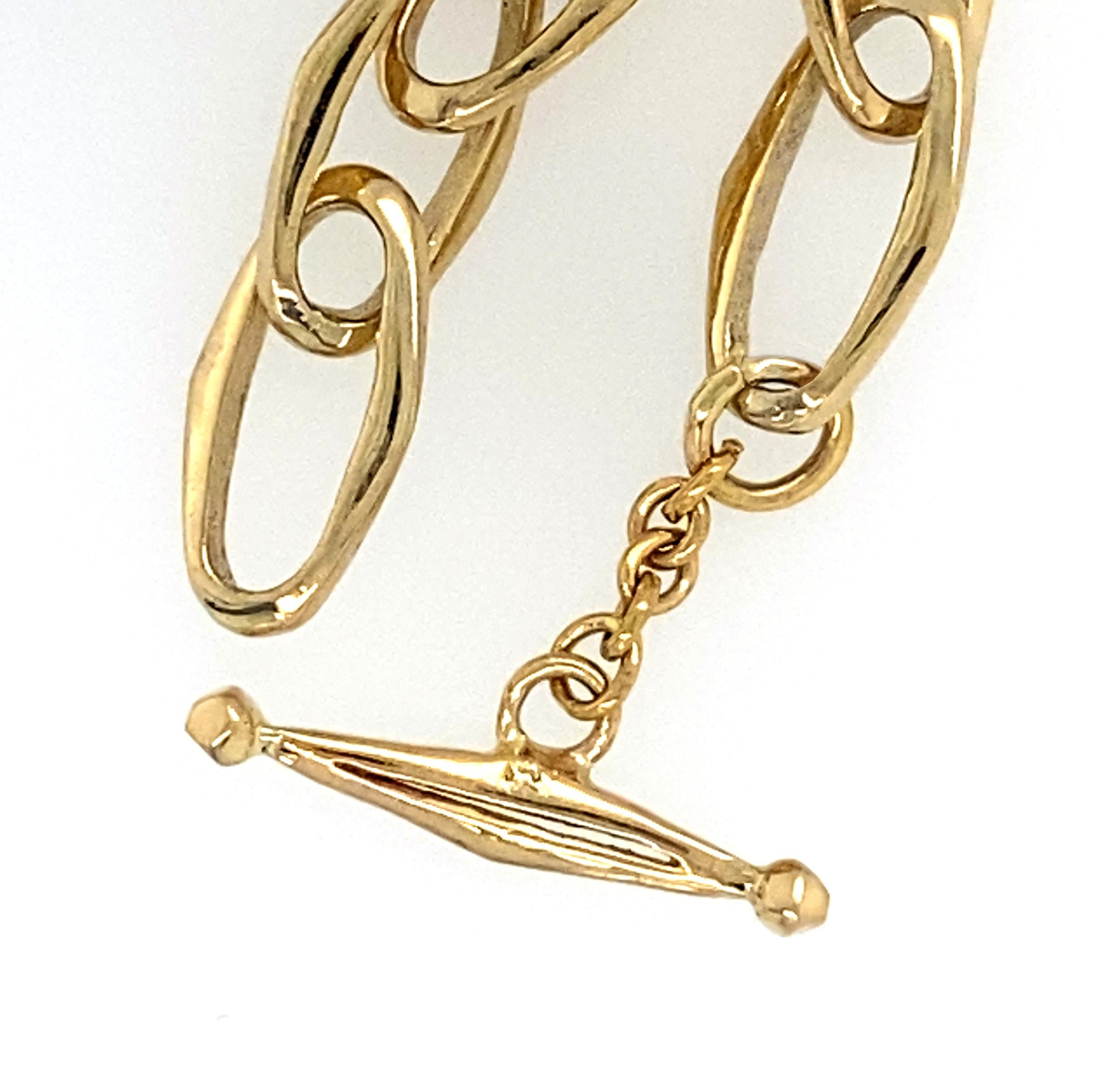 Matinee Length Cable Chain with Sculpted Oval Links & Mini-Toggle in Yellow Gold 1