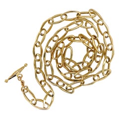 Matinee Length Cable Chain with Sculpted Oval Links & Mini-Toggle in Yellow Gold