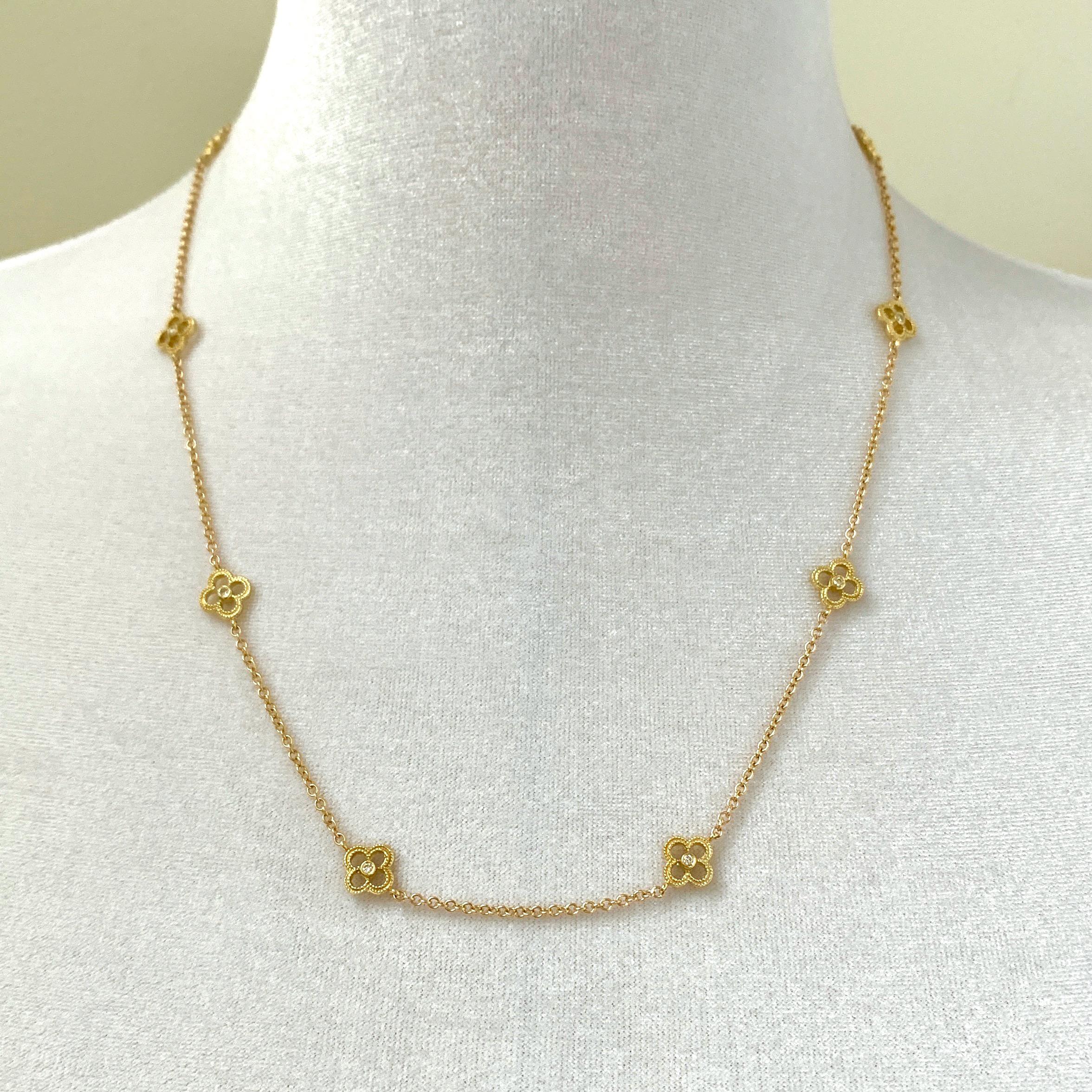 Victorian Matinee-Length Diamond Quatrefoil Station Chain in Yellow Gold