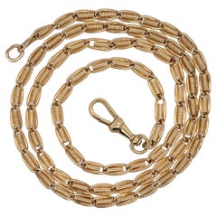 Matinee Length Fancy Fetter Watch or Guard Chain in Yellow Gold with Swivel Clip