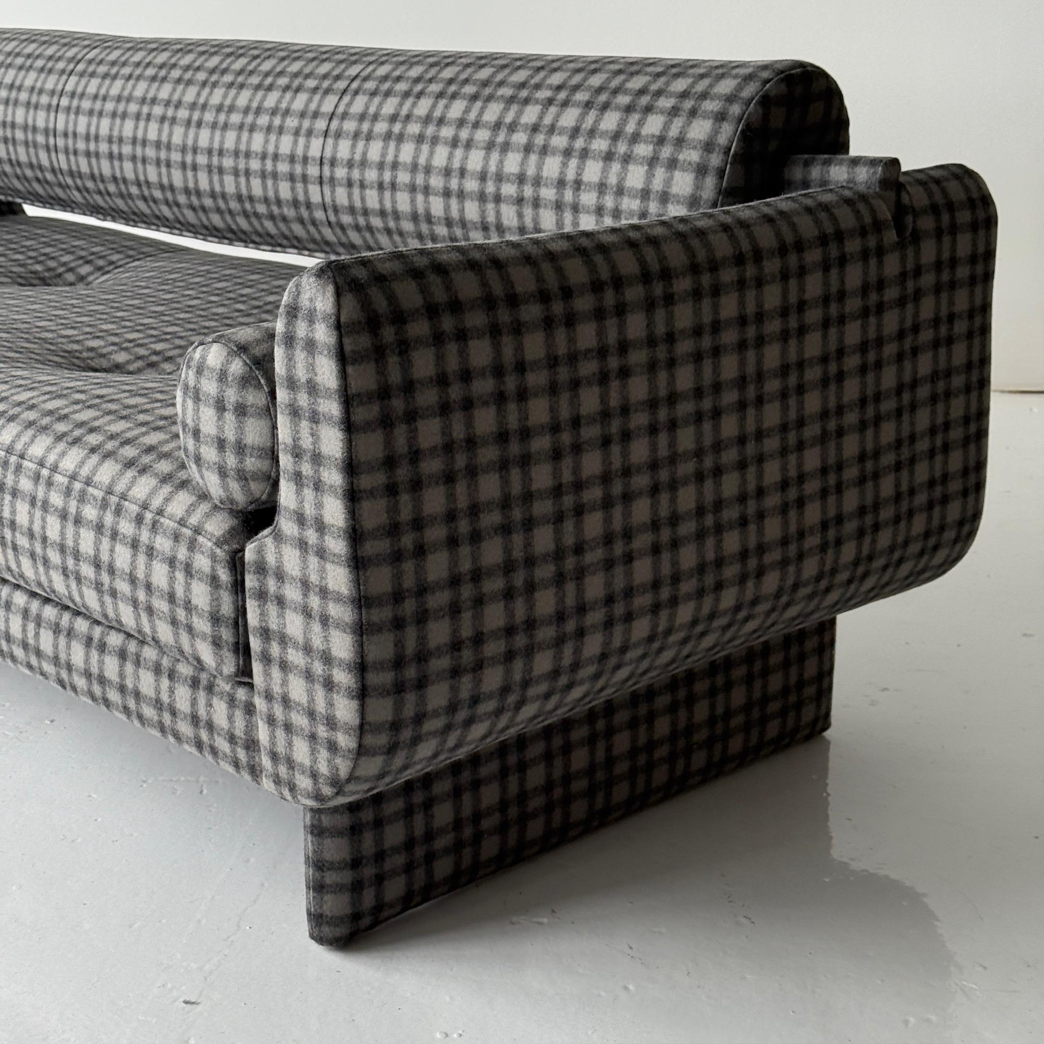 c. 2000s. USA. Reupholstered in Maharam felt plaid fabric.

