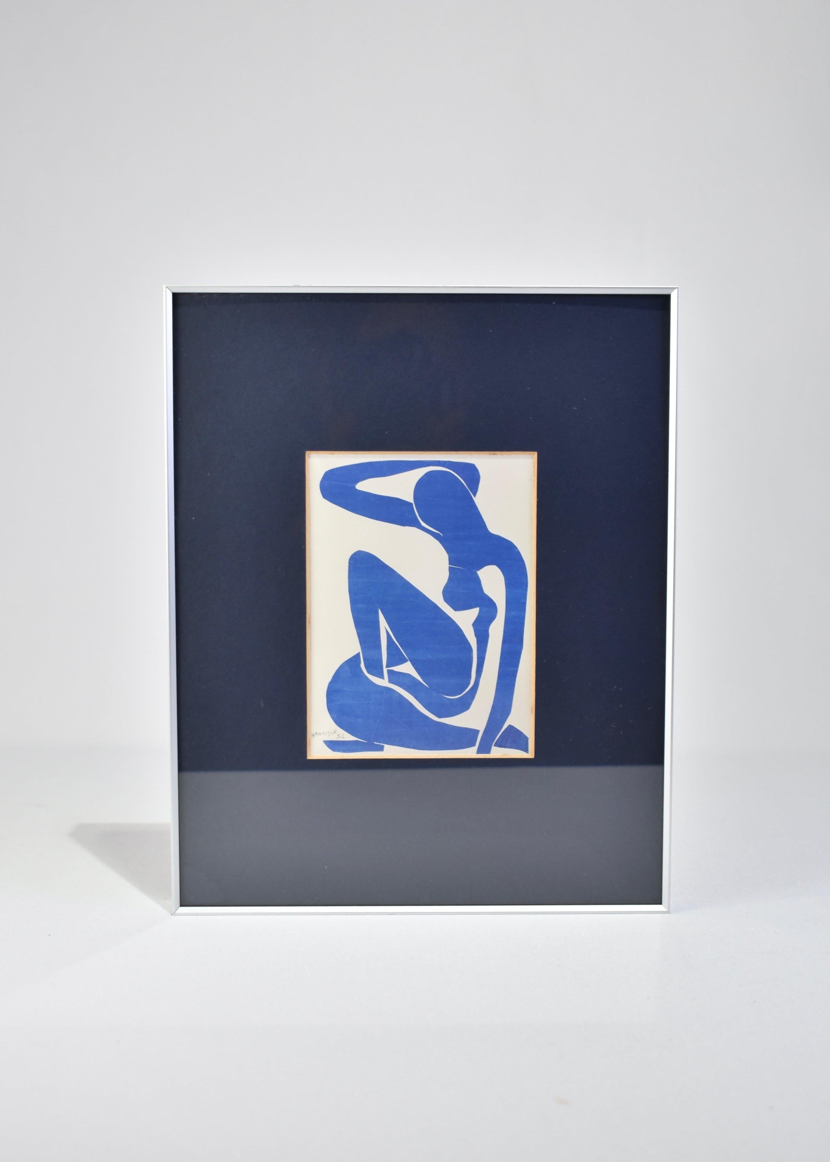 Vintage framed print Nu Bleu IV or Blue Nude IV is a 1952 color lithograph by French-born artist Matisse. Professionally matted and framed.