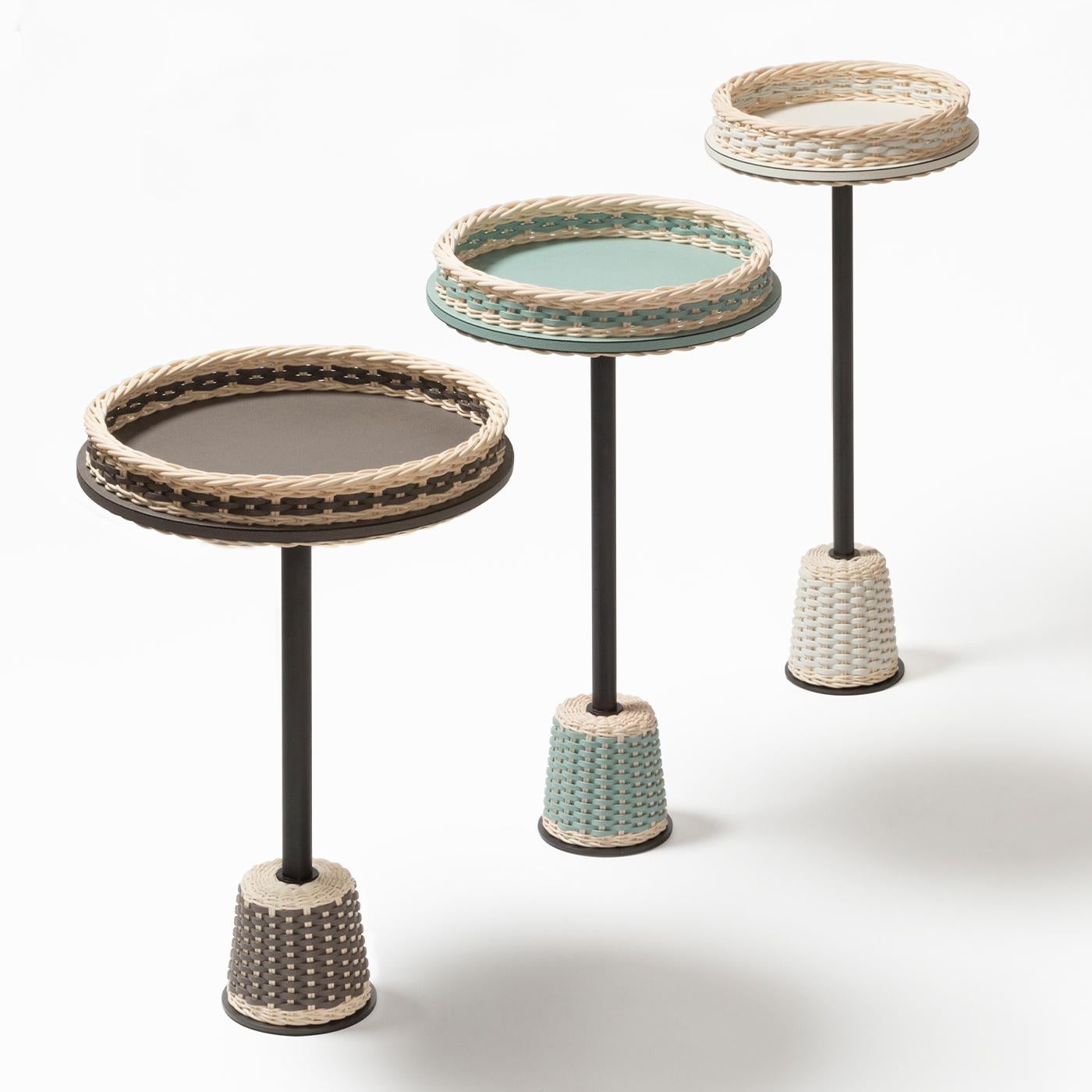 Italian Matisse Leather & Rattan Side Table - Medium by Giobagnara For Sale