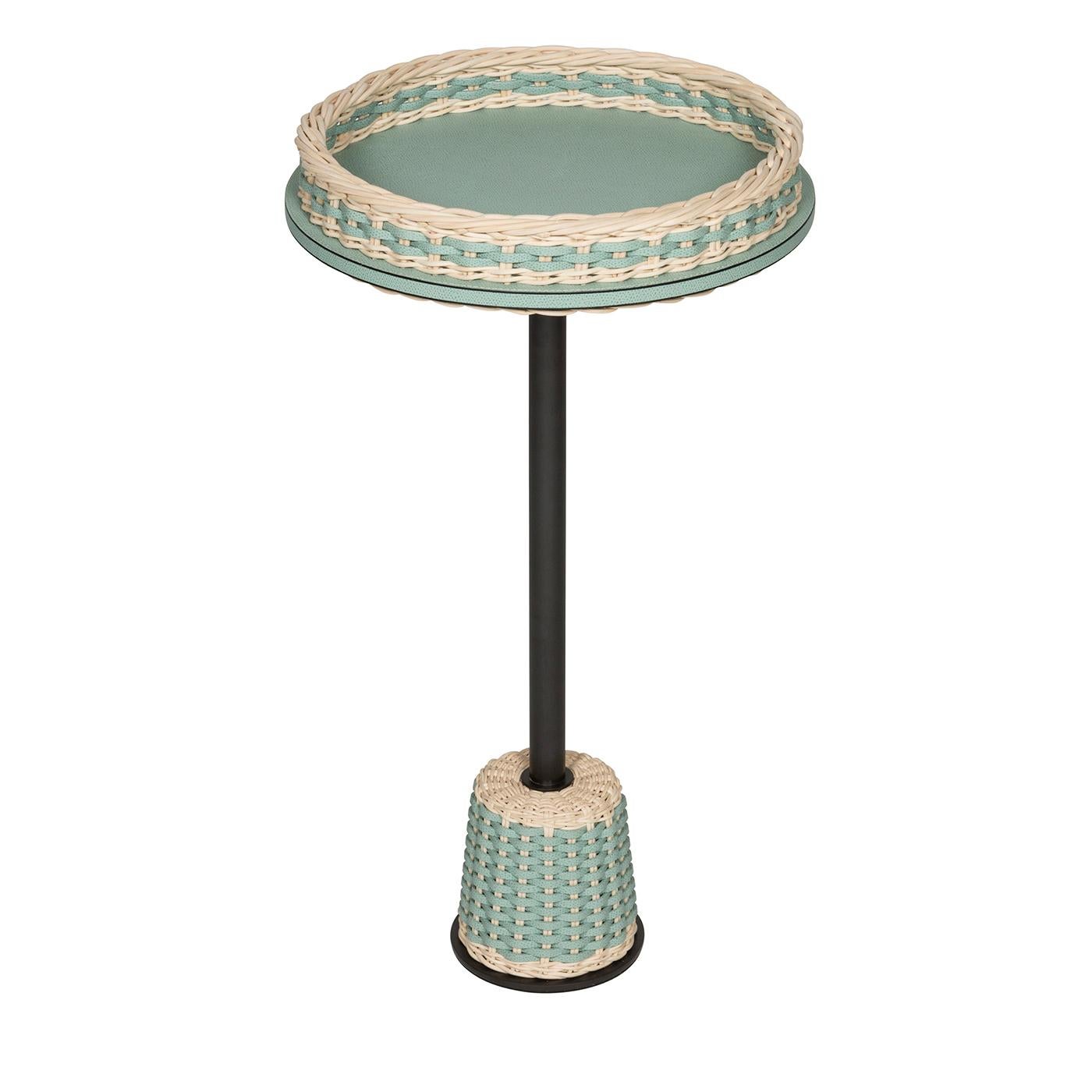 Contemporary Matisse Leather & Rattan Side Table - Medium by Giobagnara For Sale