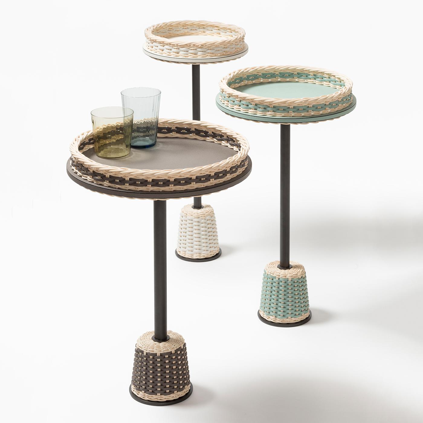 Matisse Leather & Rattan Side Table - Medium by Giobagnara For Sale 1