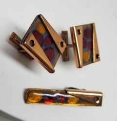 Matisse Rare Set of Vintage 1950s Abstract Modernist Enamel on Copper Cuff Link