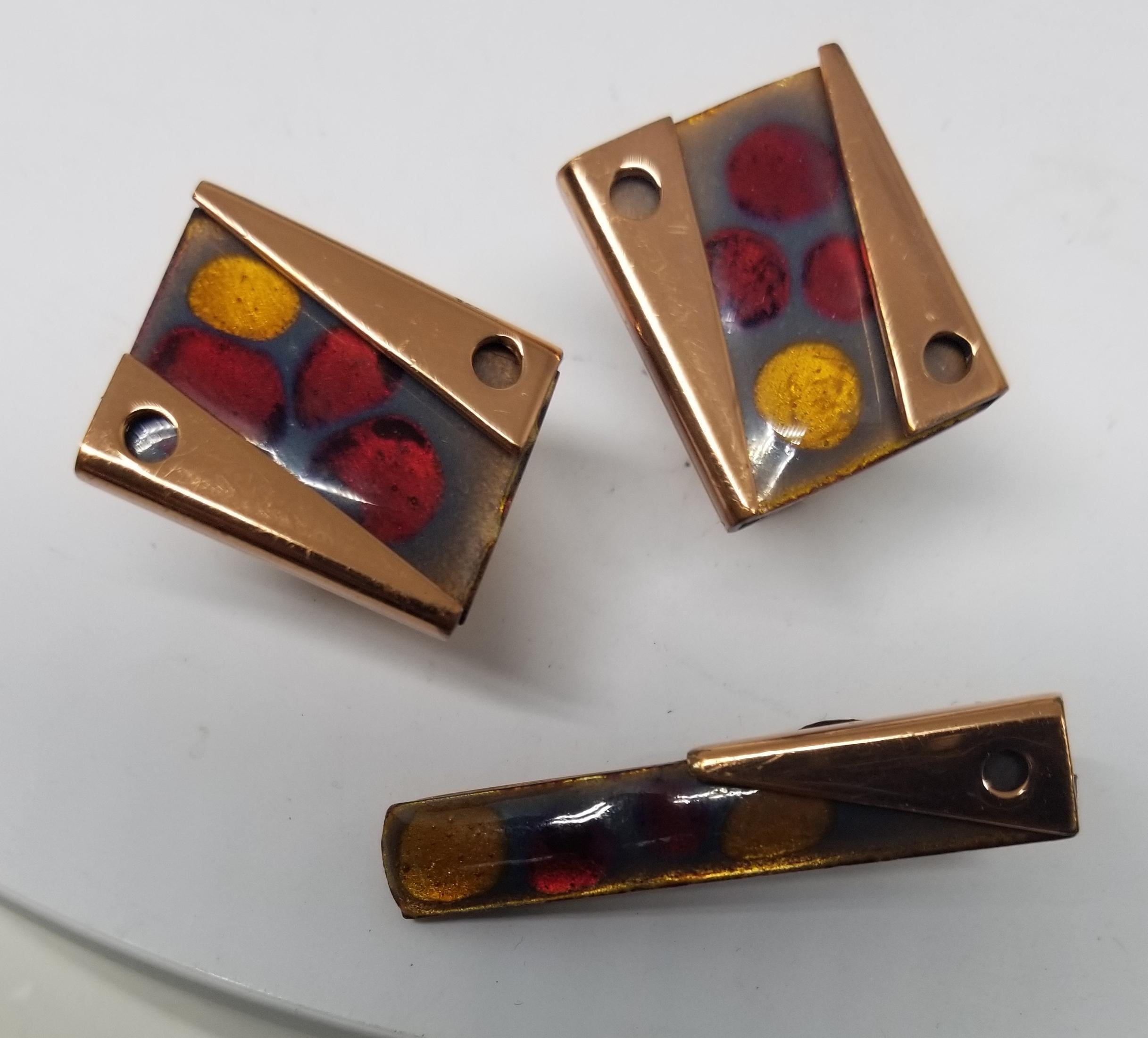 Contemporary Matisse Rare Set of Vintage 1950s Abstract Modernist Enamel on Copper Cuff Link