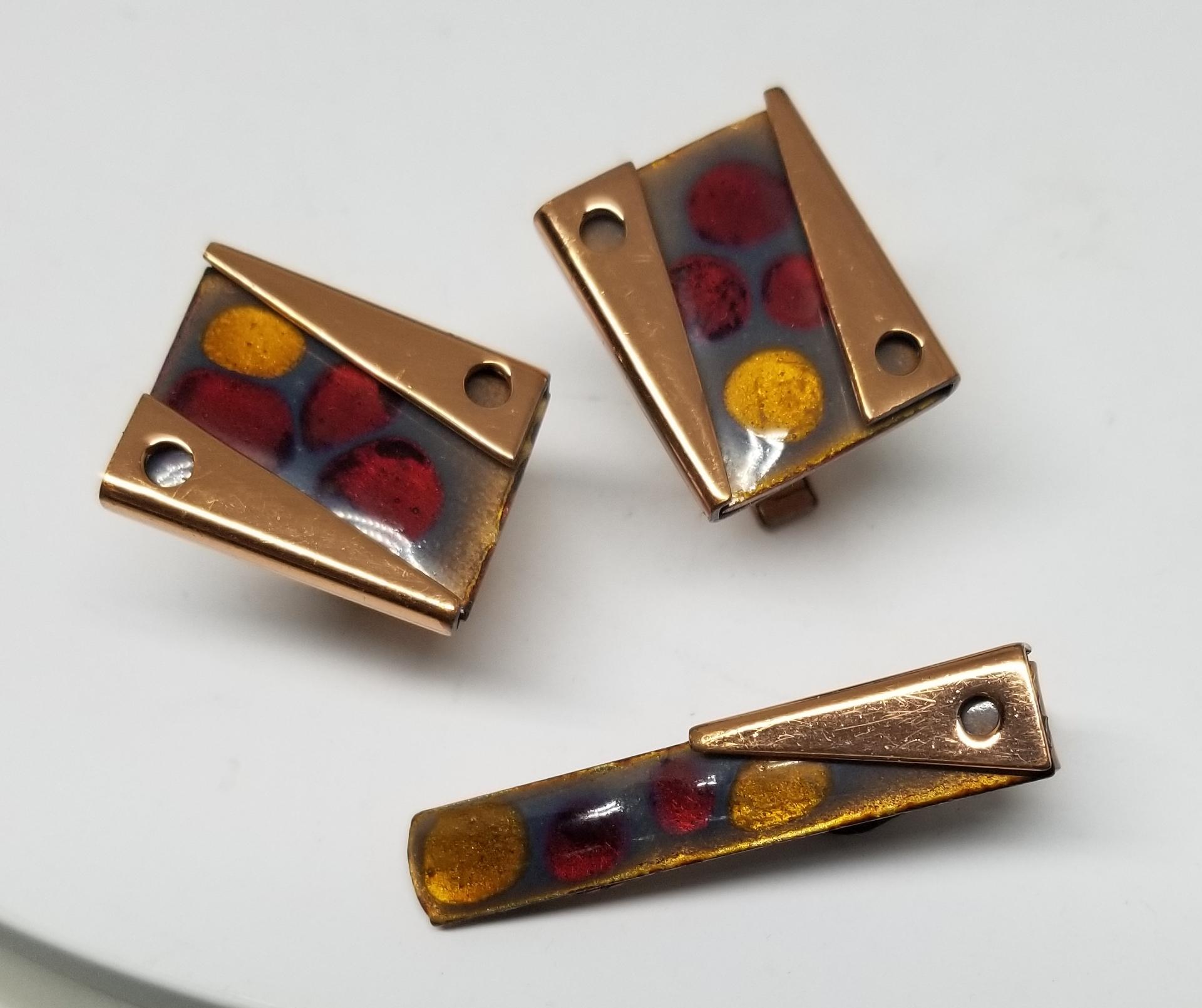 Women's or Men's Matisse Rare Set of Vintage 1950s Abstract Modernist Enamel on Copper Cuff Link