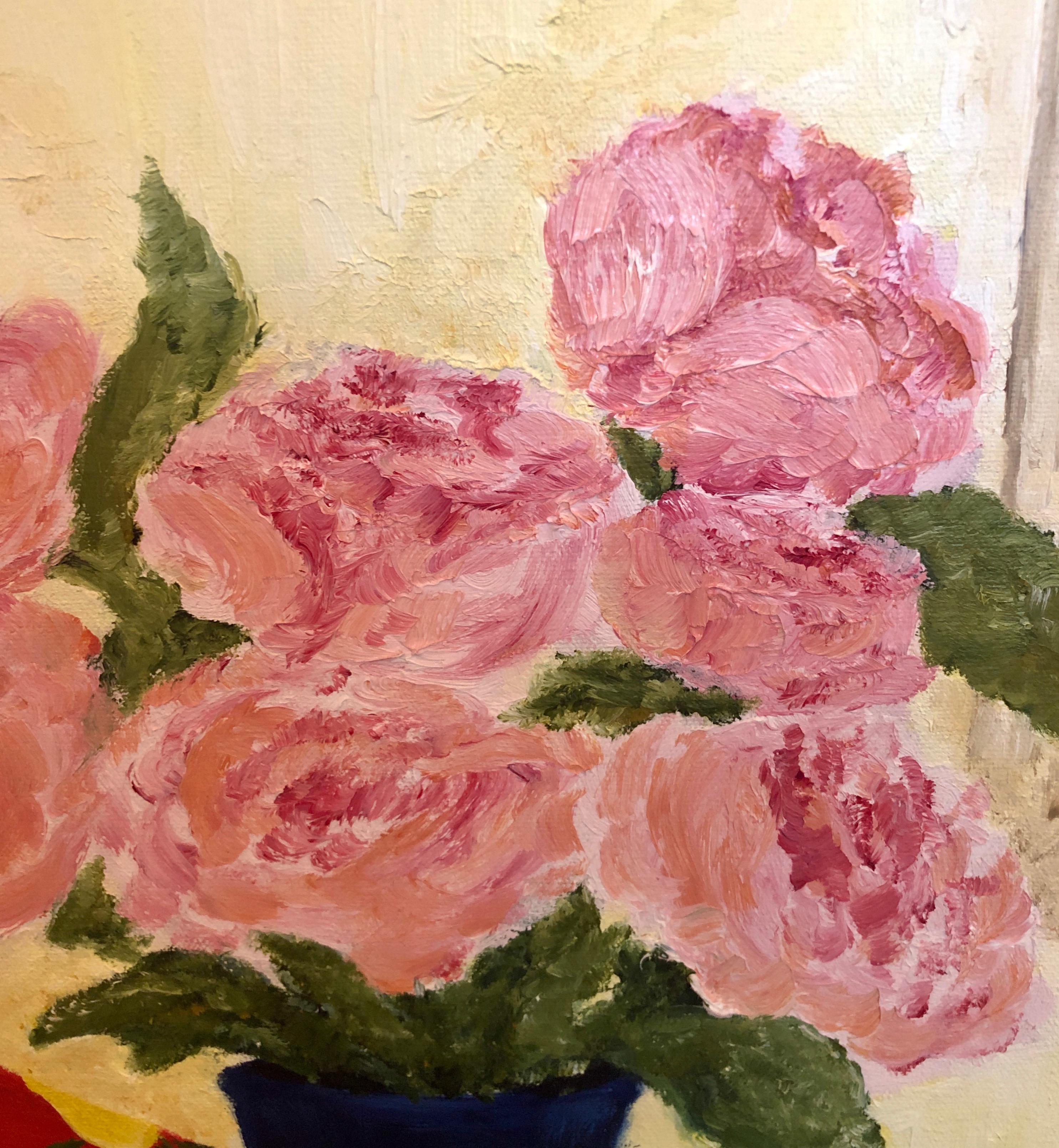 Matisse Style Kelly Yoonard 20th Century Pink, Yellow and Blue Floral Still Life For Sale 4