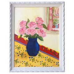 Vintage Matisse Style Kelly Yoonard 20th Century Pink, Yellow and Blue Floral Still Life