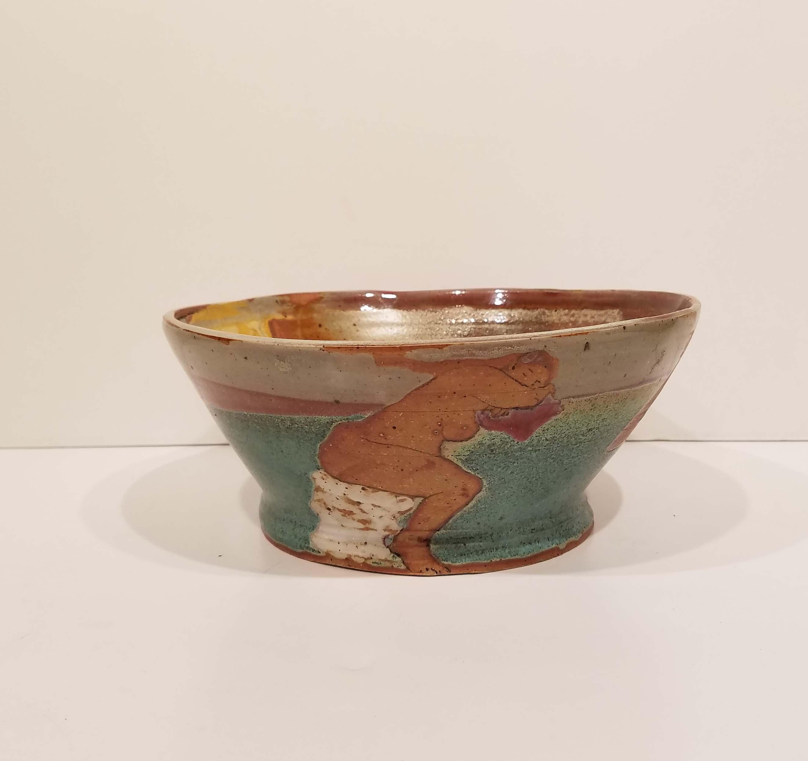 American Matisse Style Pottery Ceramic Bowl For Sale