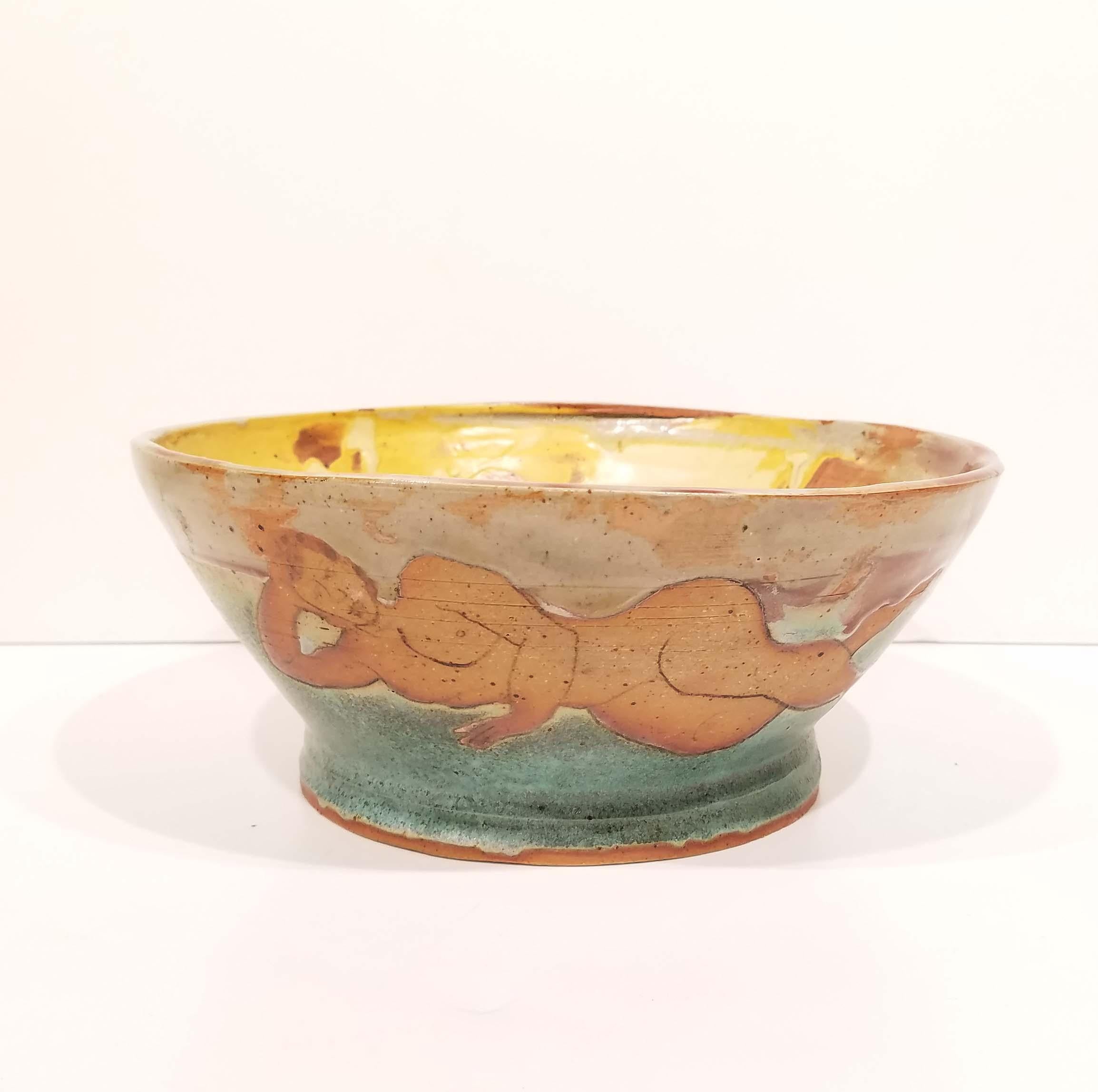 Hand-Painted Matisse Style Pottery Ceramic Bowl For Sale