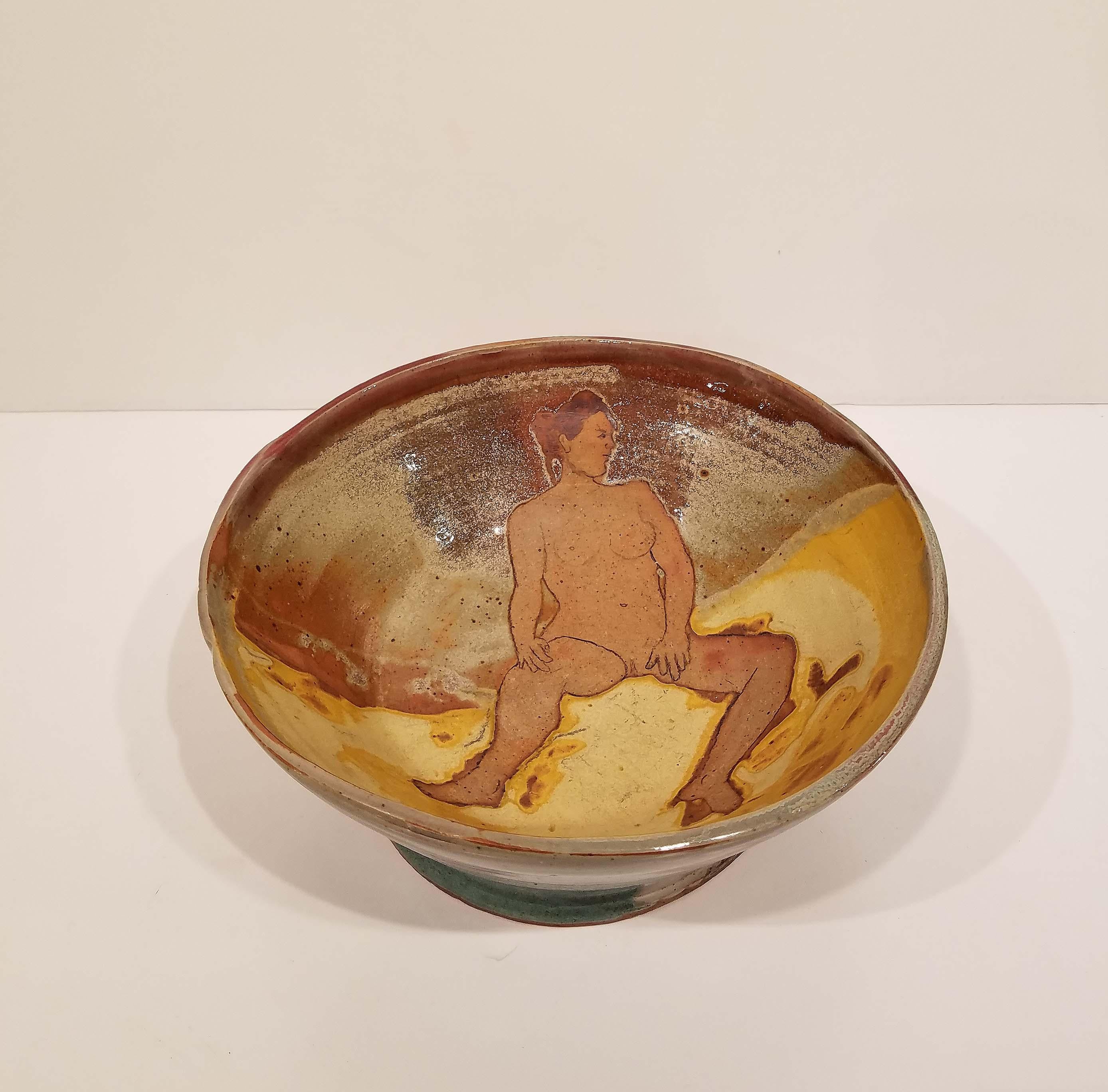 Contemporary Matisse Style Pottery Ceramic Bowl For Sale