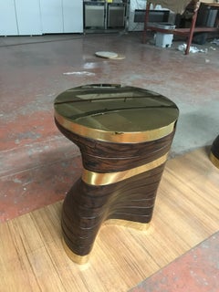 "Matita" Couchtisch, 2er Set, mit Bronze und Holz, handgefertigt, Istanbul