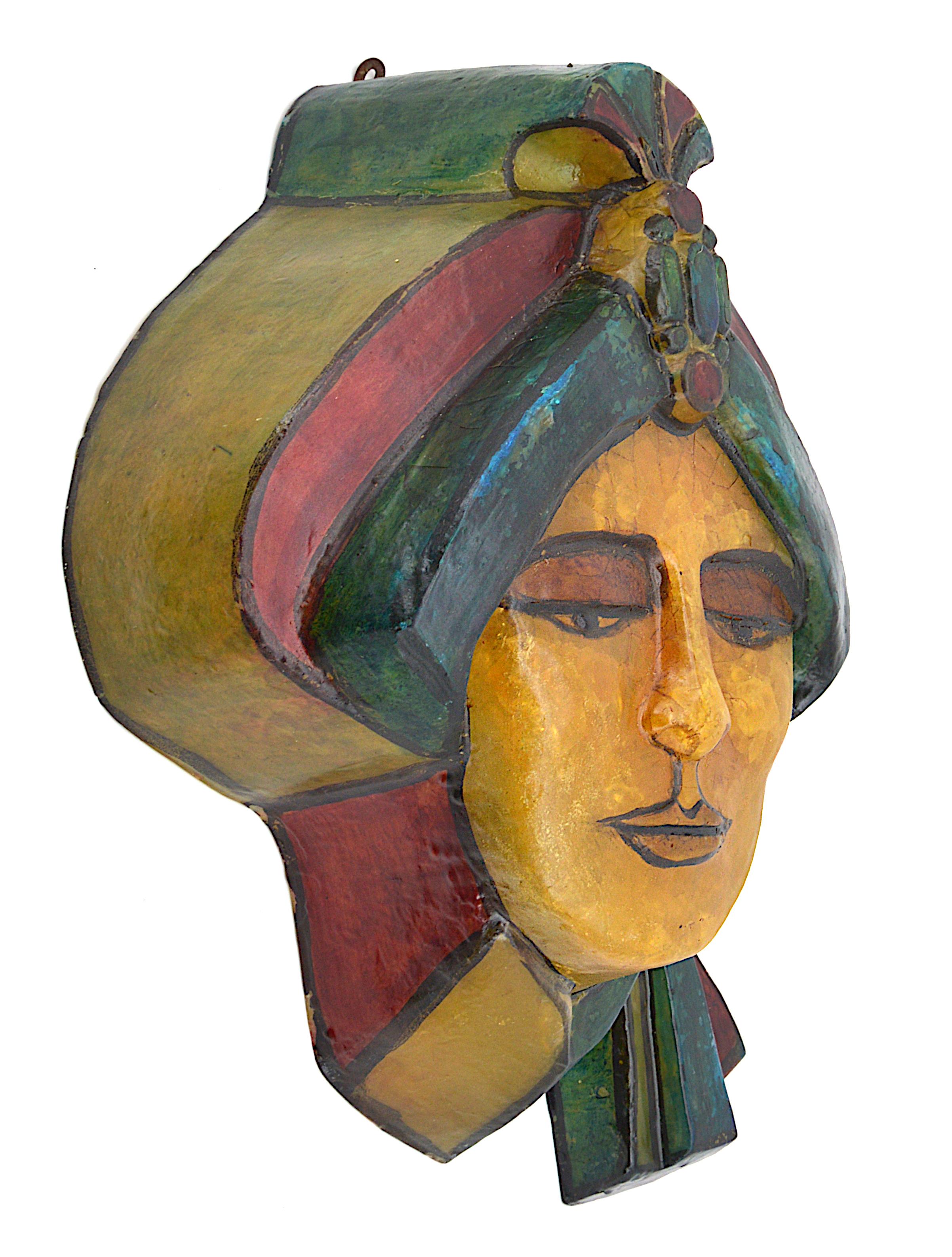 Mid-Century Modern Matius French Vintage Pop Art Mural Maharadjah Sculpture, Wall Sconce, 1970 For Sale