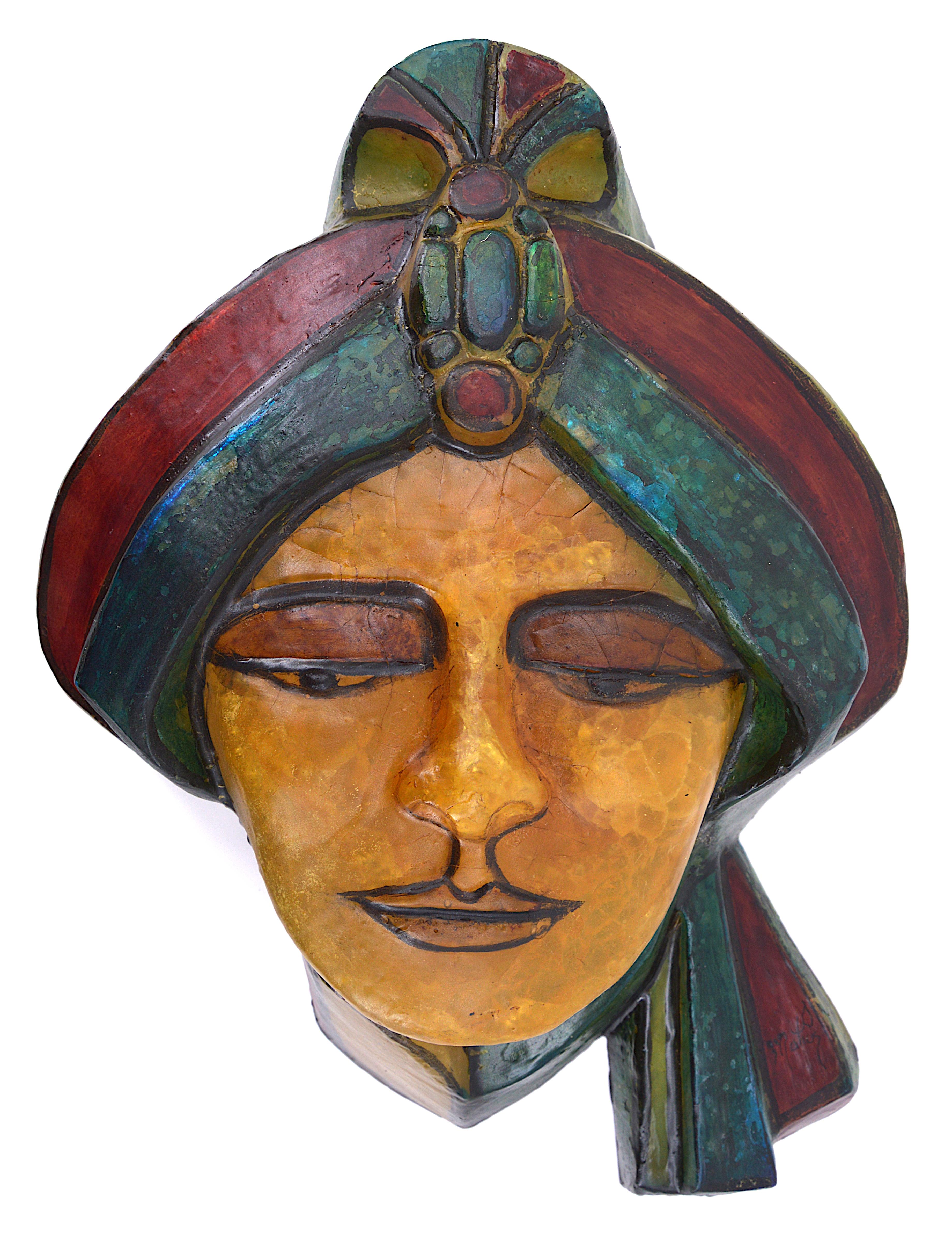 Matius French Vintage Pop Art Mural Maharadjah Sculpture, Wall Sconce, 1970 In Good Condition For Sale In Saint-Amans-des-Cots, FR