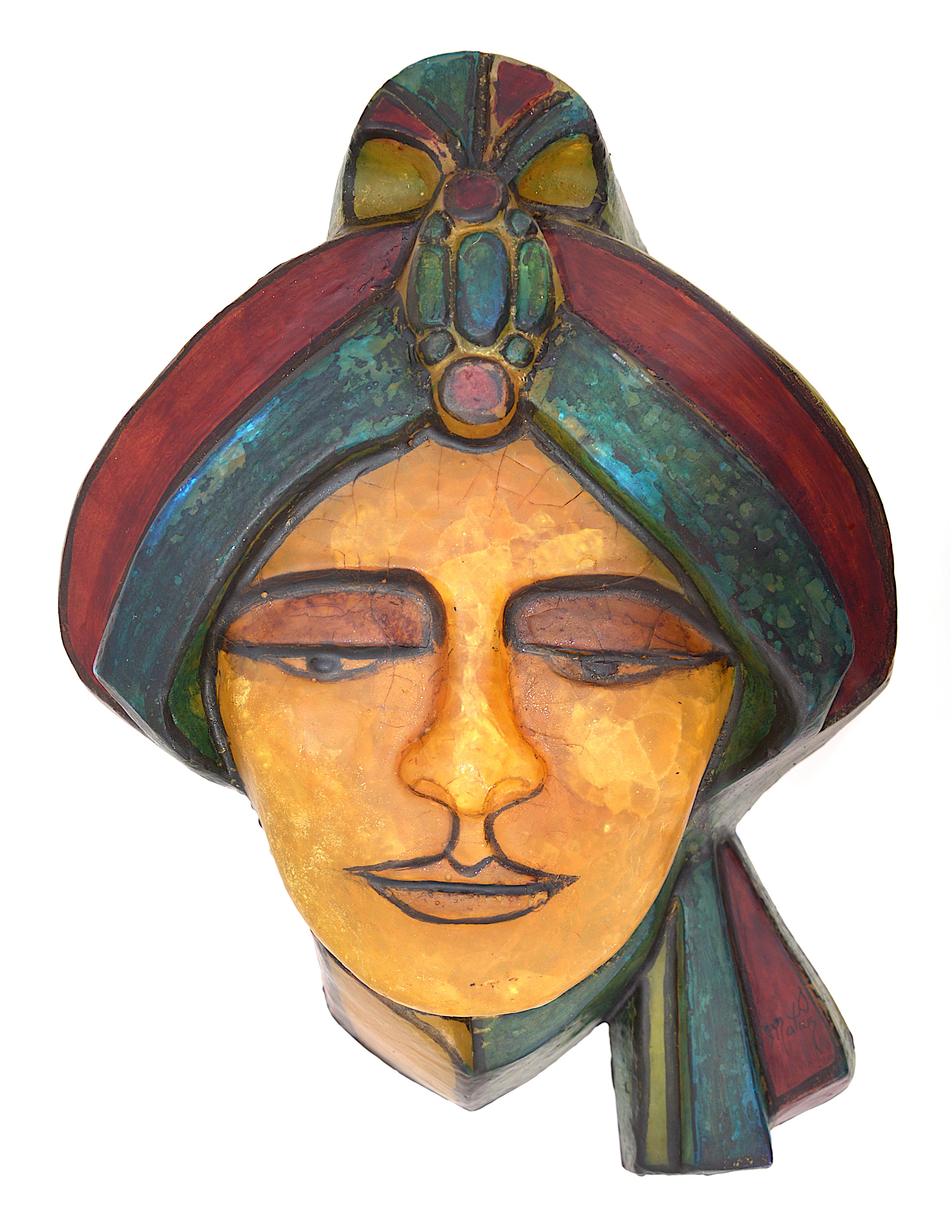Late 20th Century Matius French Vintage Pop Art Mural Maharadjah Sculpture, Wall Sconce, 1970 For Sale