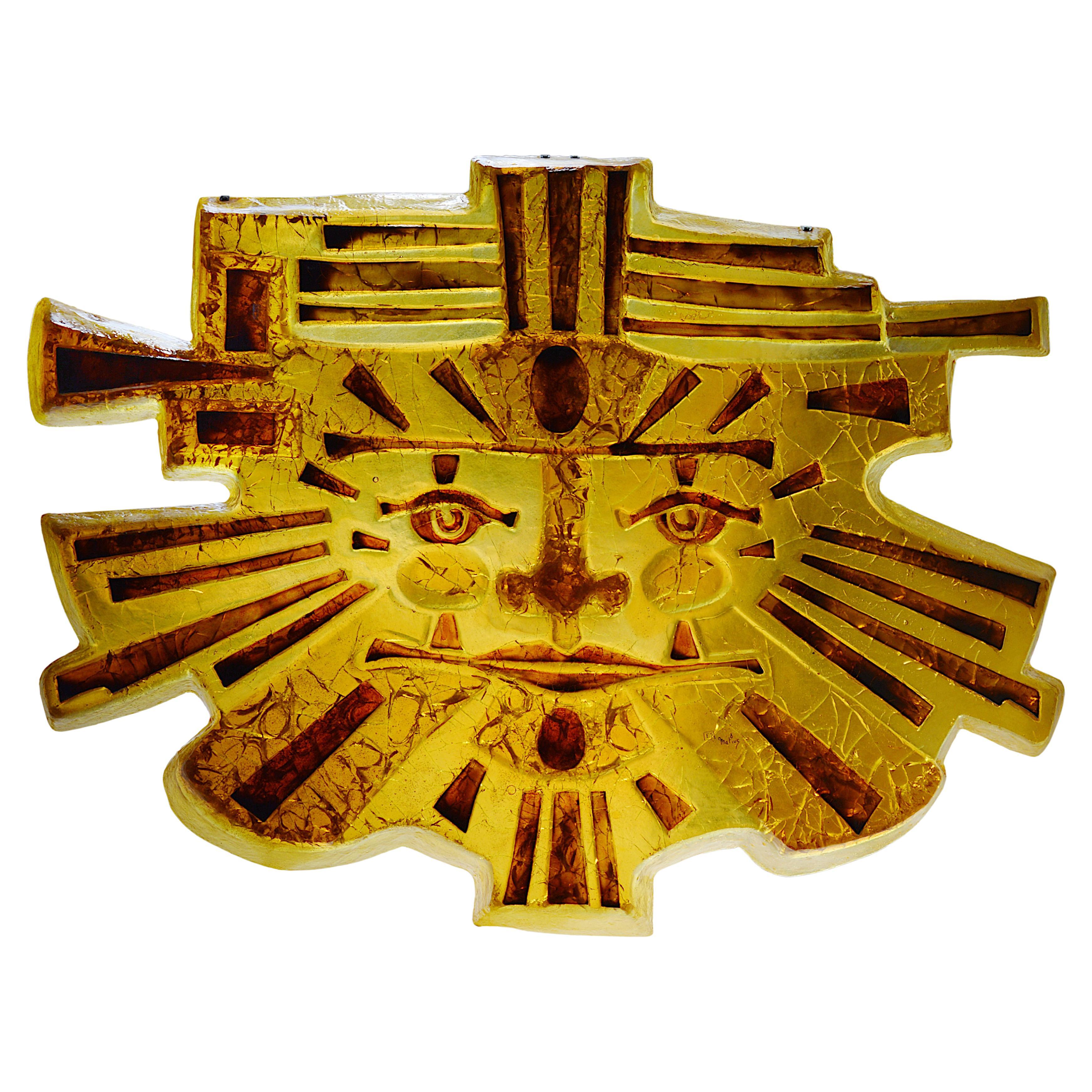 Matius Spectacular French Midcentury "Inca" Wall Light, 1977 For Sale
