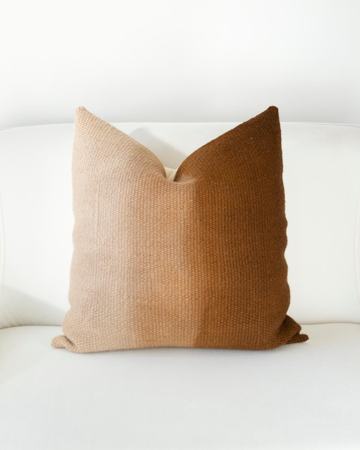 Argentine Matiz Brown Ombre Throw Pillow Handwoven Textured Sheep Wool For Sale