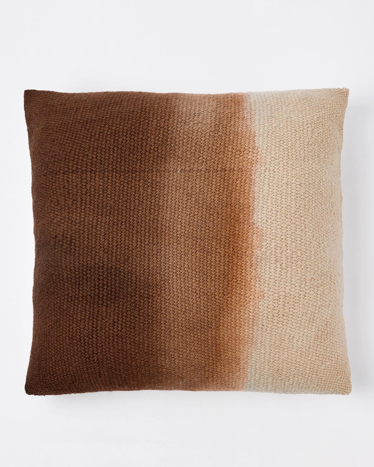 Hand-Crafted Matiz Brown Ombre Throw Pillow Handwoven Textured Sheep Wool For Sale