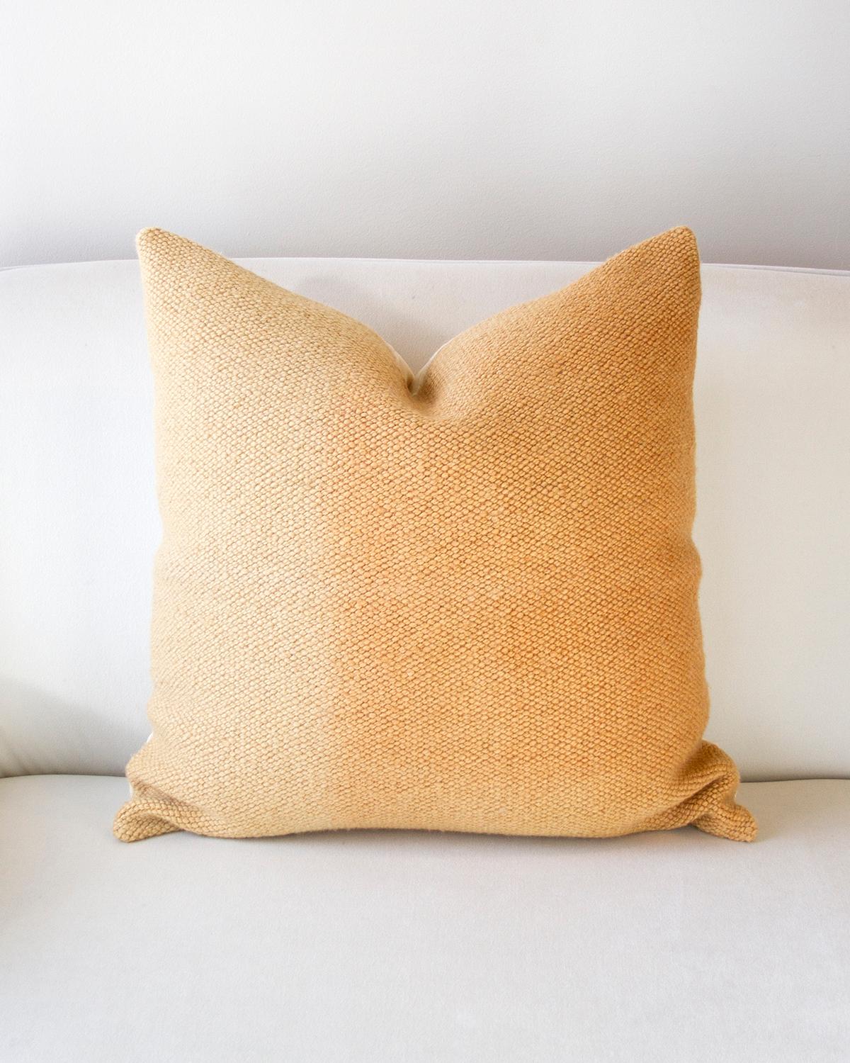 Organic Modern Matiz Gold Throw Pillow Handwoven Textured Sheep Wool For Sale