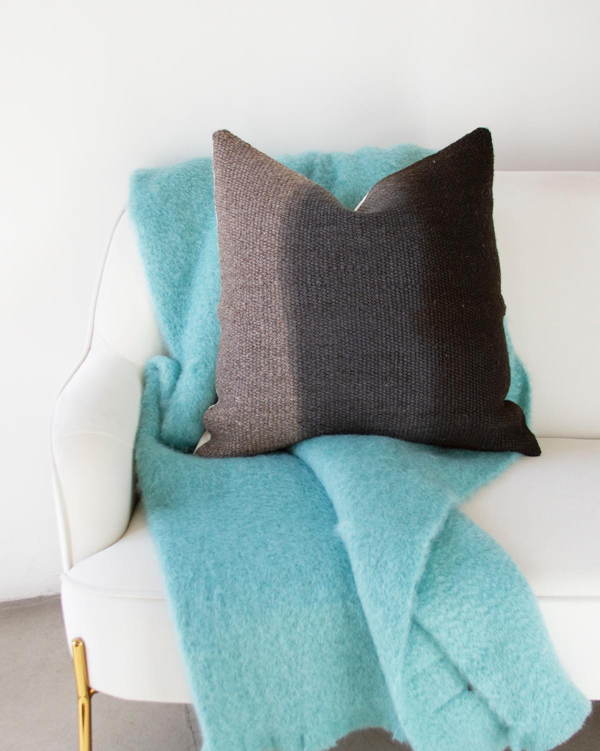 Organic Modern Matiz Gray Ombre Throw Pillow Handwoven Textured Sheep Wool For Sale