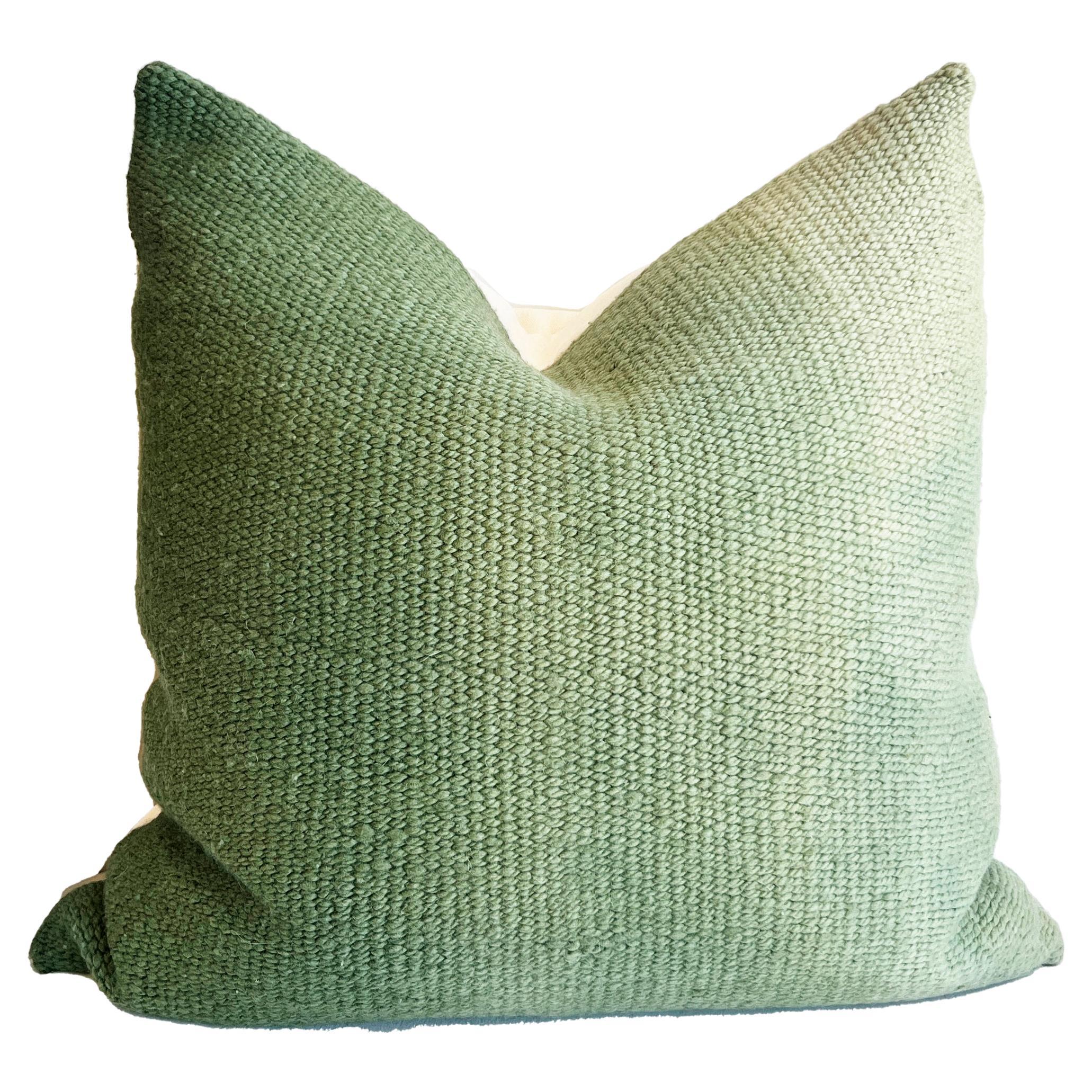 Matiz Matcha Green Ombre Throw Pillow Handwoven Textured Sheep Wool For Sale