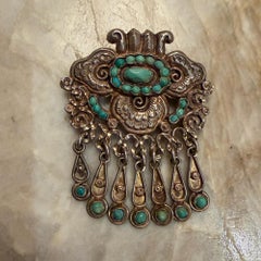 Matl (Matilde Poulat) Spilla messicana in argento 925 Repoussé Filigrana Turchese