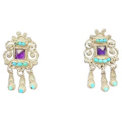 Orecchini in argento Matl con ametista e turchese, argento artigianale del Messico MS-12