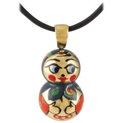 Matrioska Doll Yellow Gold Pendant Necklace