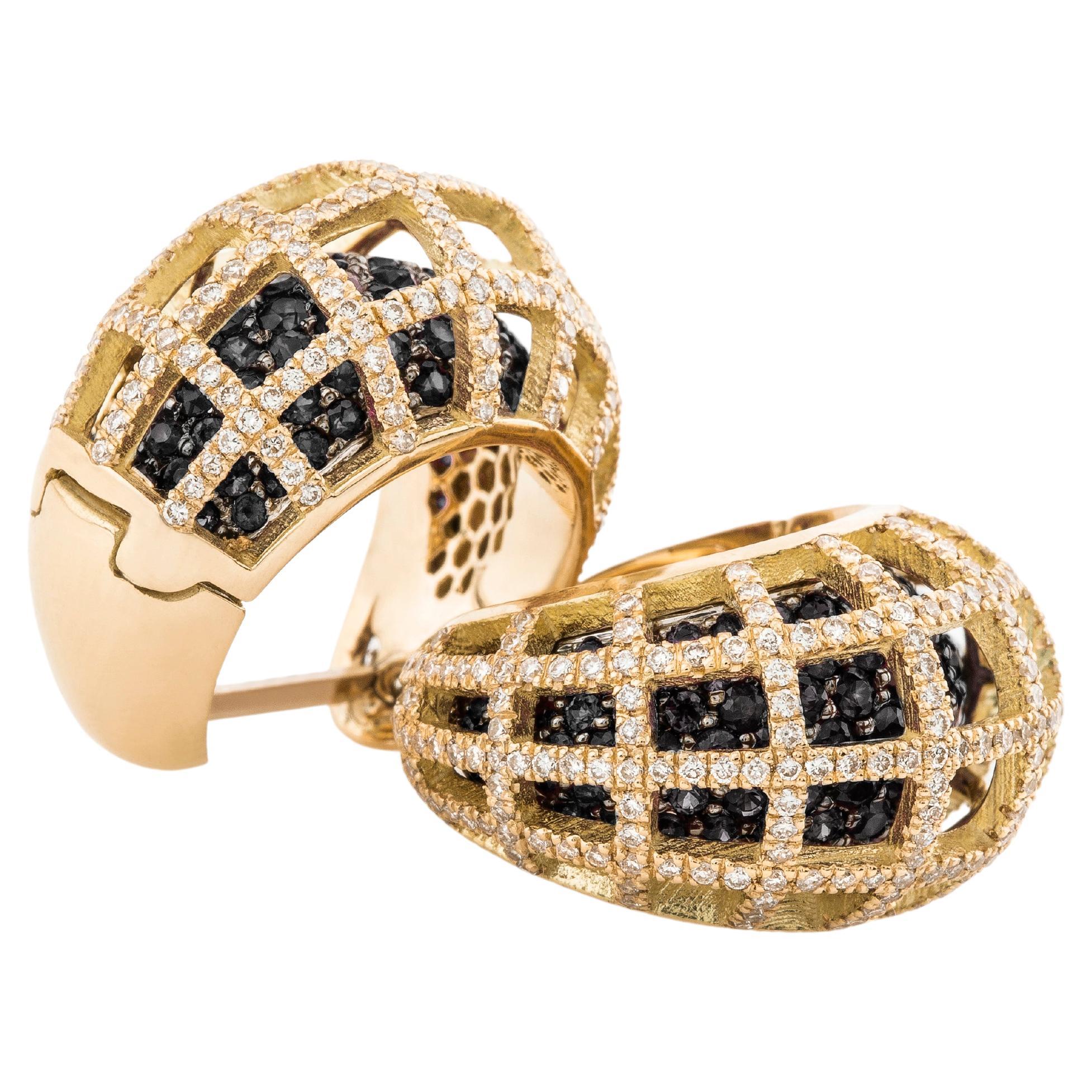 Matrix 18K Gold Double Earrings with Black Diamonds For Sale