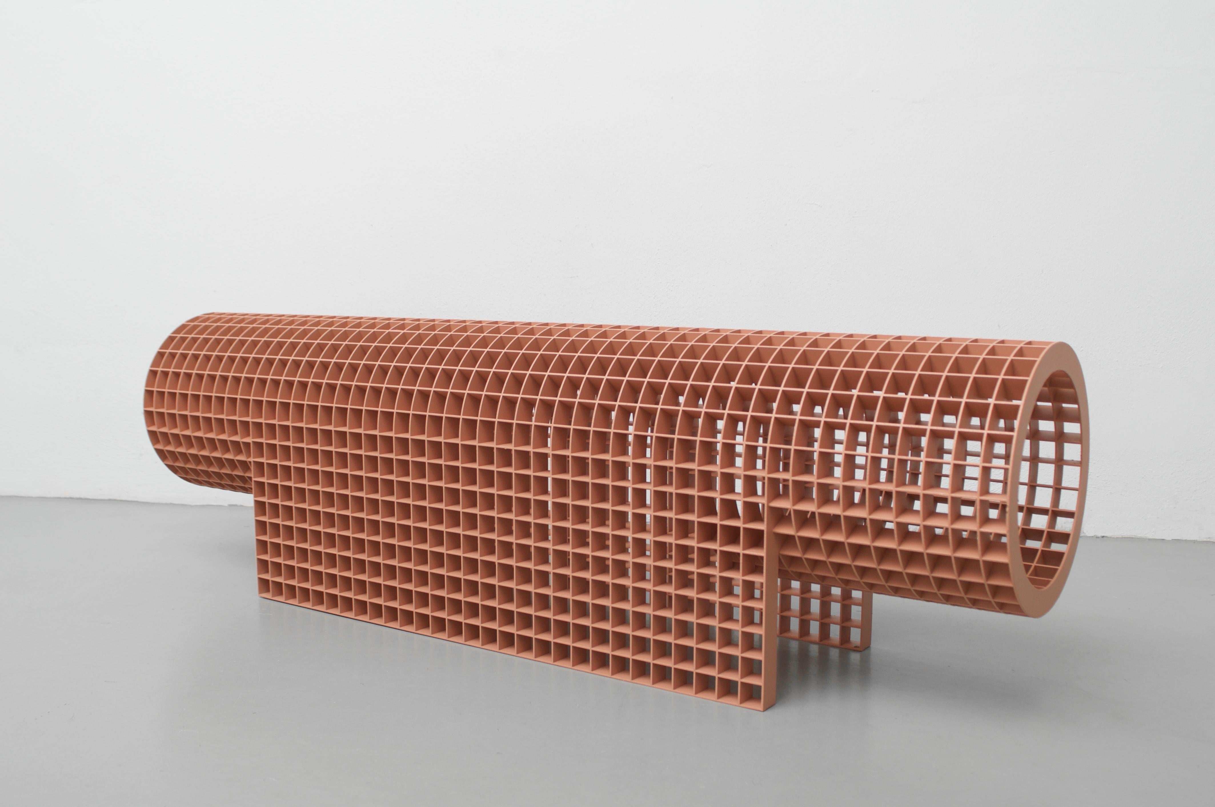 Matrix bench by OS And OOS
Dimensions: 141.2 x 30 x 42.1 cm
Materials: Powder-coated Steel

The Matrix project is and began as a system to allow for
endless configurations and constructions. The base concept
is derived from architectural