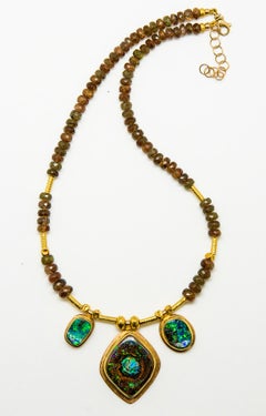 Matrix Boulder Opal Necklace Andalusite Beaded 22 Karat Gold 18 Karat Gold
