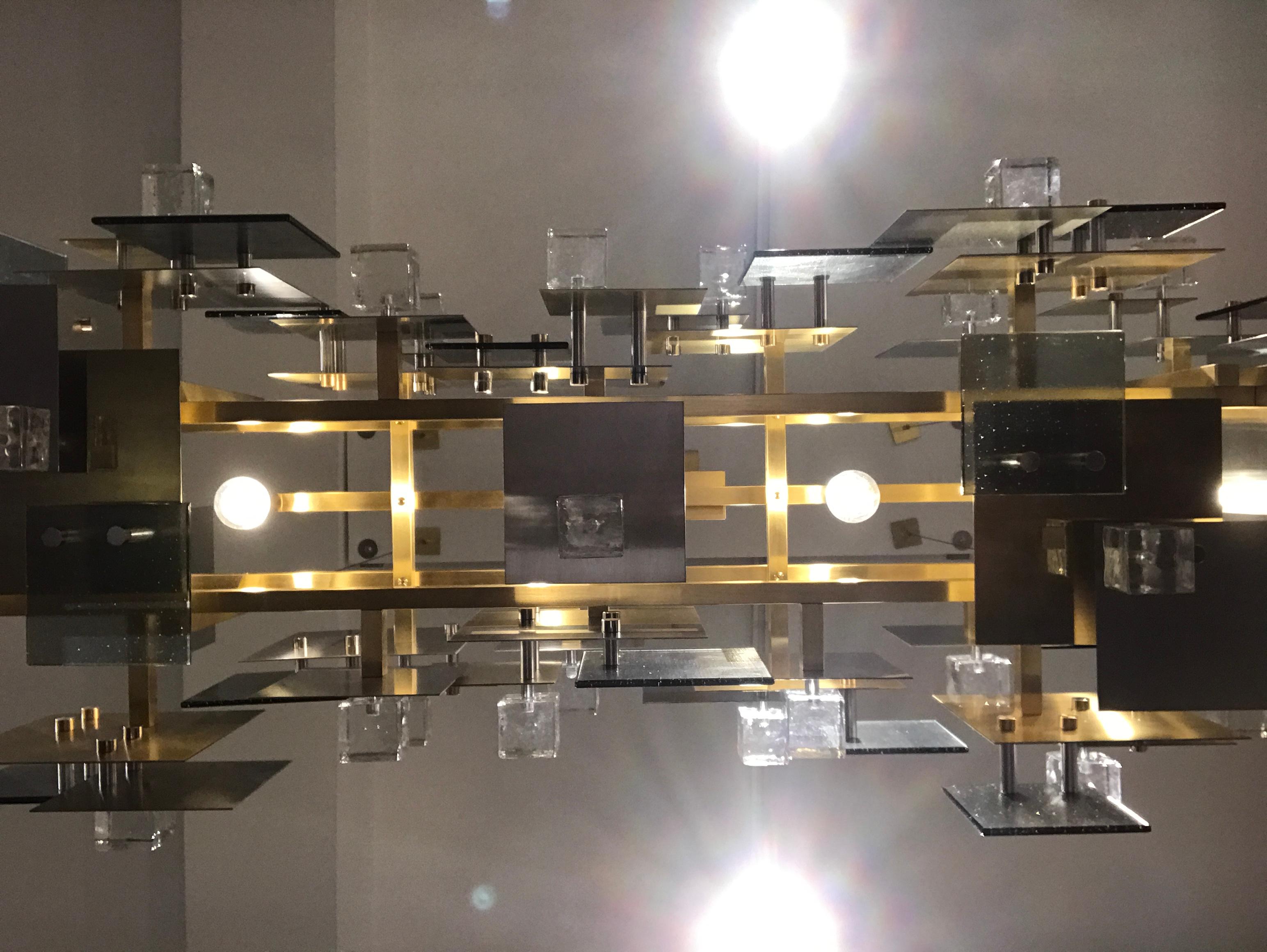 Brushed Matrix Chandelier by Studio Bel Vetro For Sale