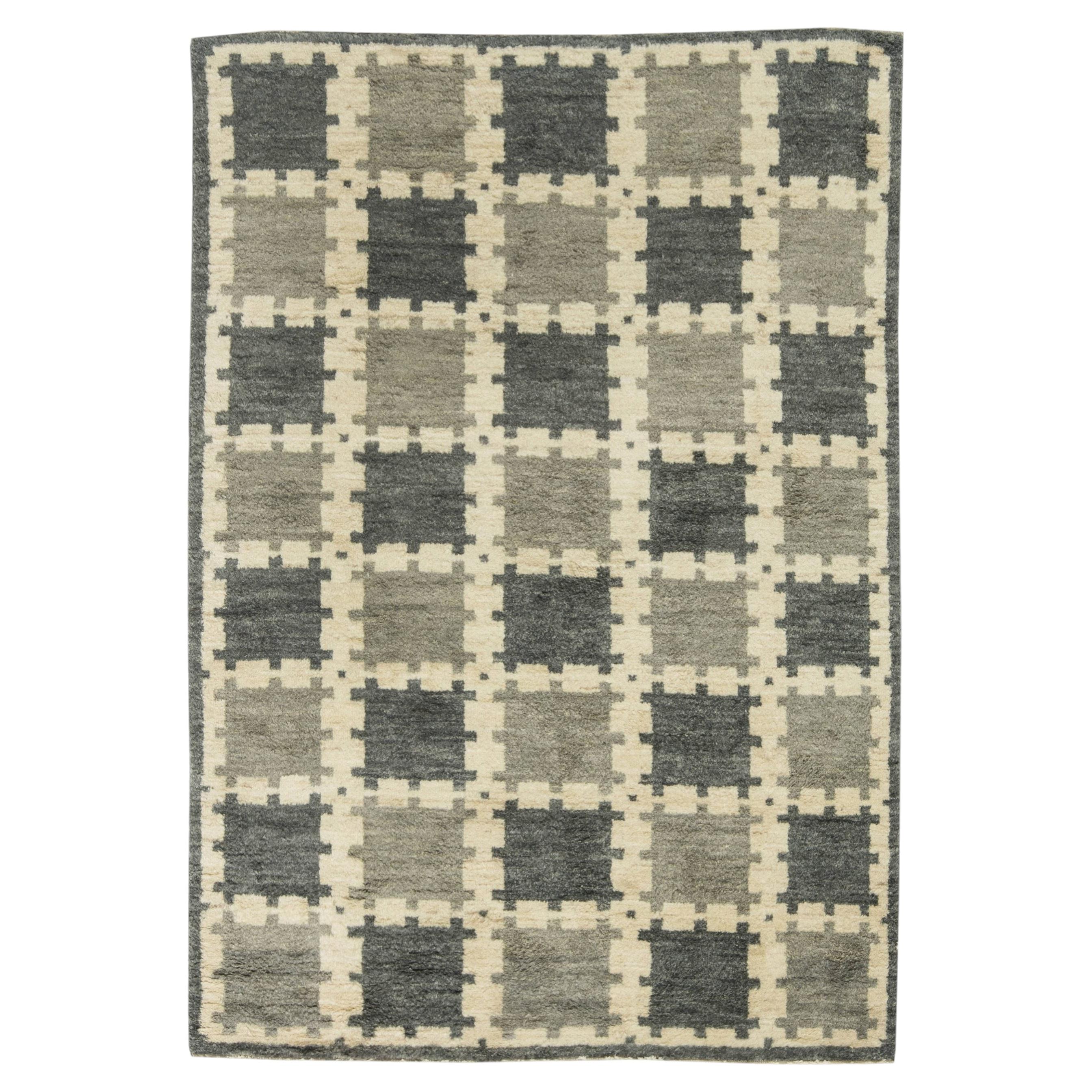 "Matrix" Contemporary Scandinavian Geometric Dark Gray Rug by Doris Leslie Blau