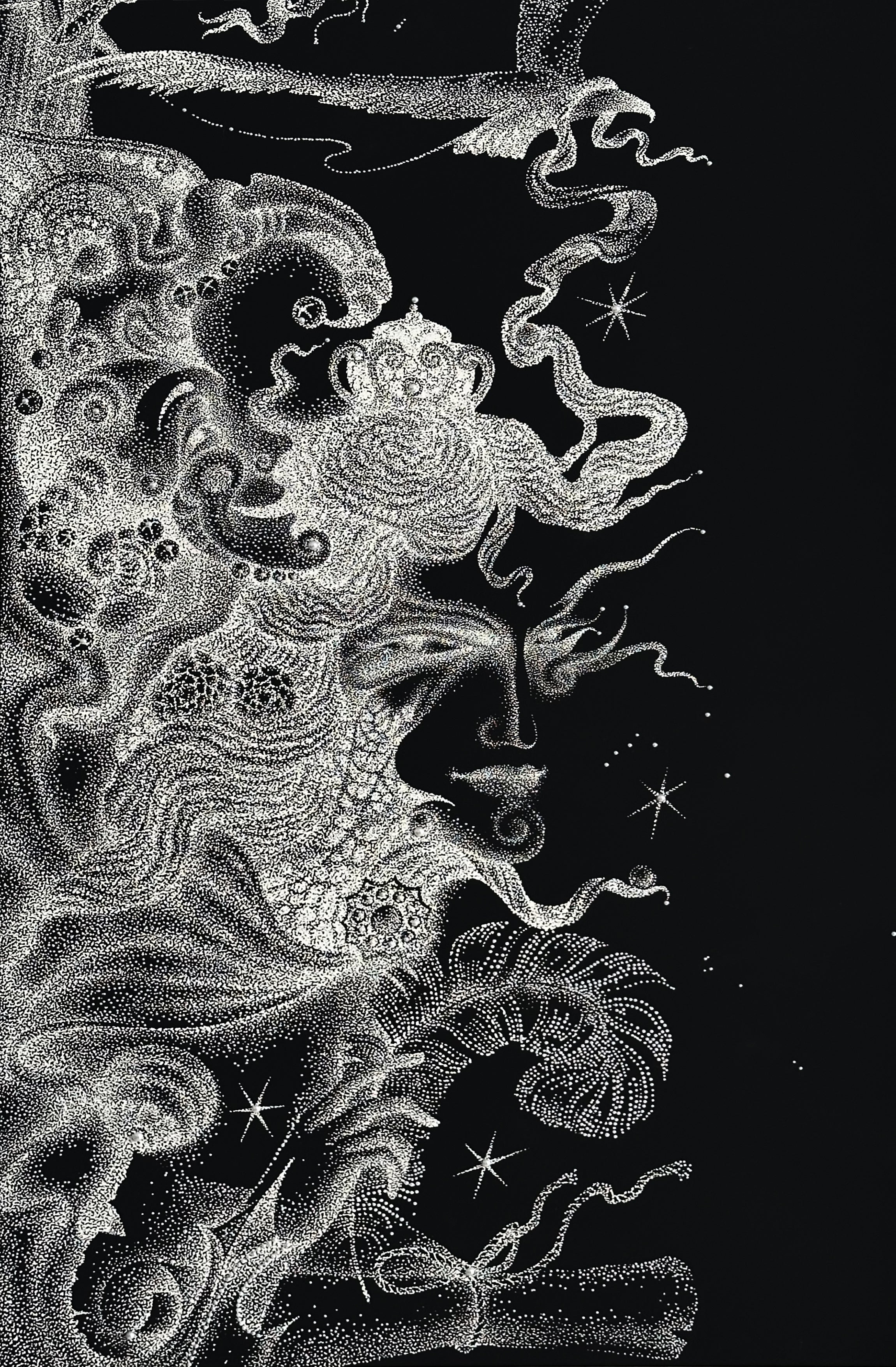 Inchiostro nero e cristalli di perle Swarovski Arte da parete contemporanea
