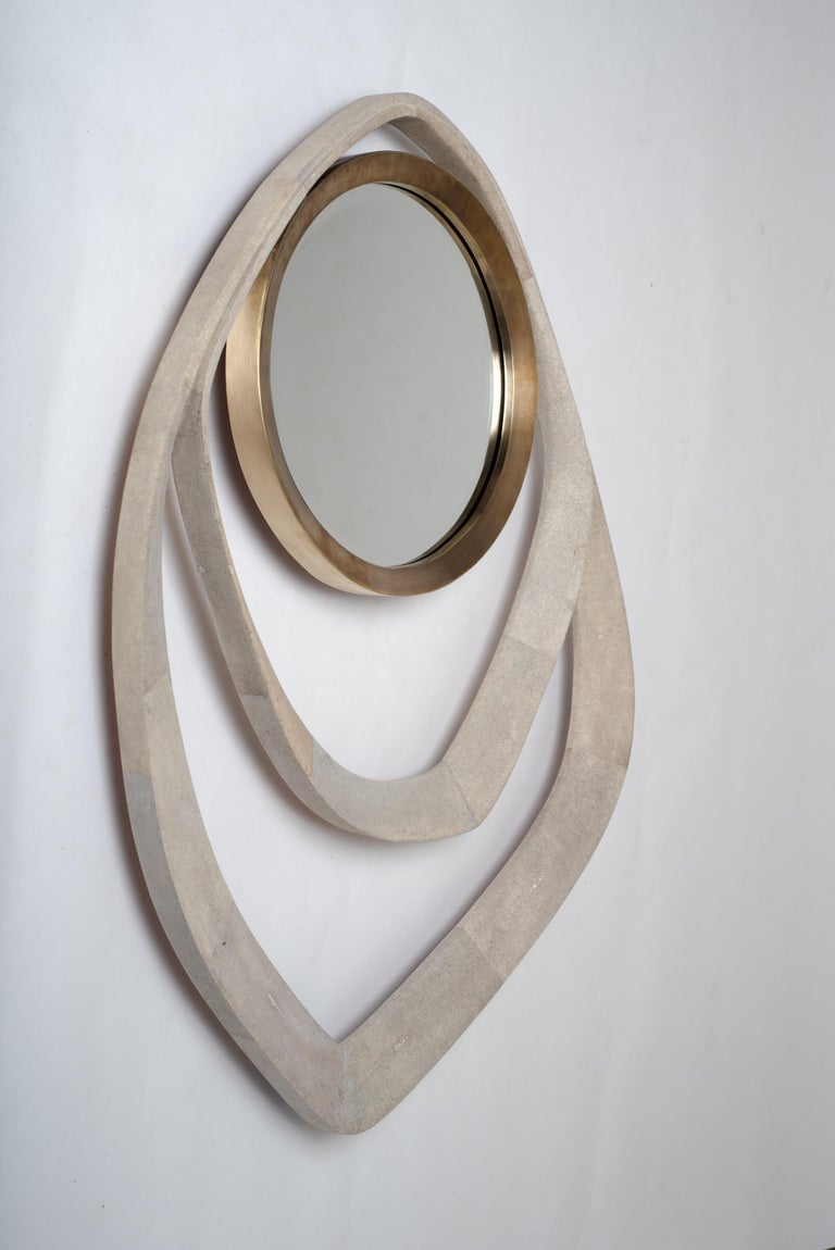 Art Deco Matrix Mirror in Cream Shagreen and Bronze-Patina Brass by R&Y Augousti For Sale