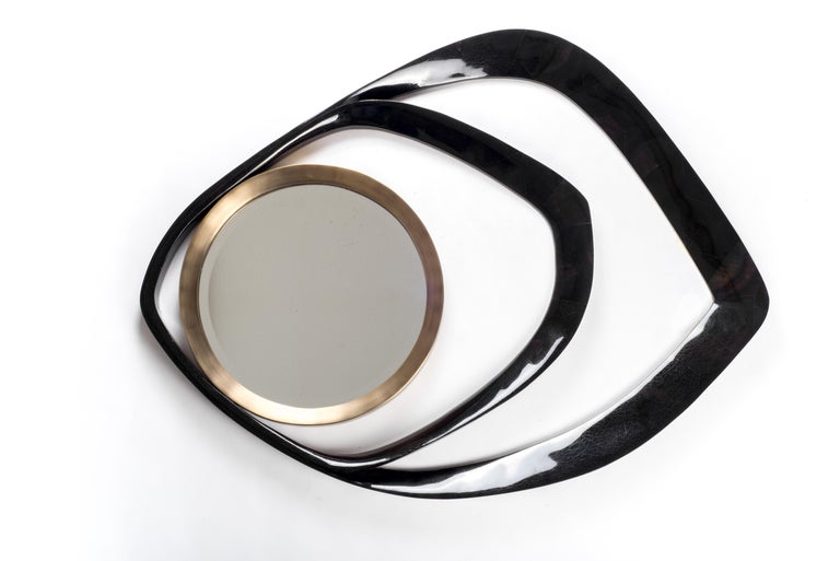 Hand-Crafted Matrix Mirror in Cream Shagreen and Bronze-Patina Brass by R&Y Augousti For Sale