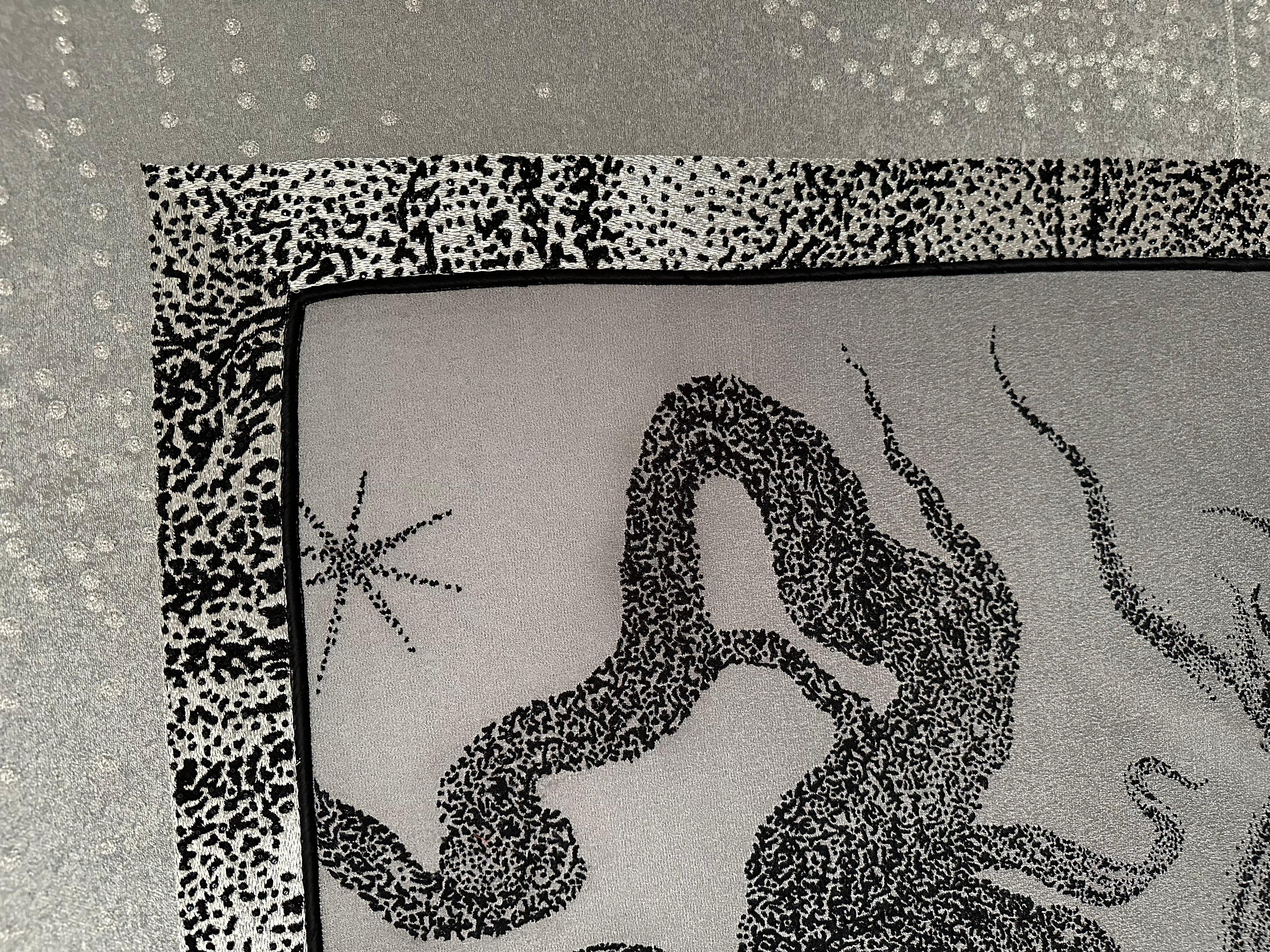 Asian Matrix, Swarovski and Silver Threads Embroidered Tapestry , in Stock For Sale